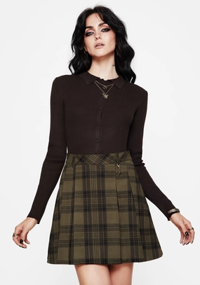 Craftsmanship Focus Cecily Check Pleated Mini Skirt With Frog Charm