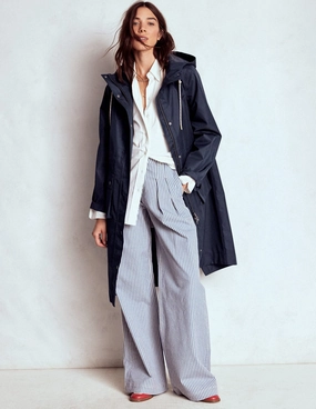 Longline Rain Mac-Navy Colourblock Sleek Utility