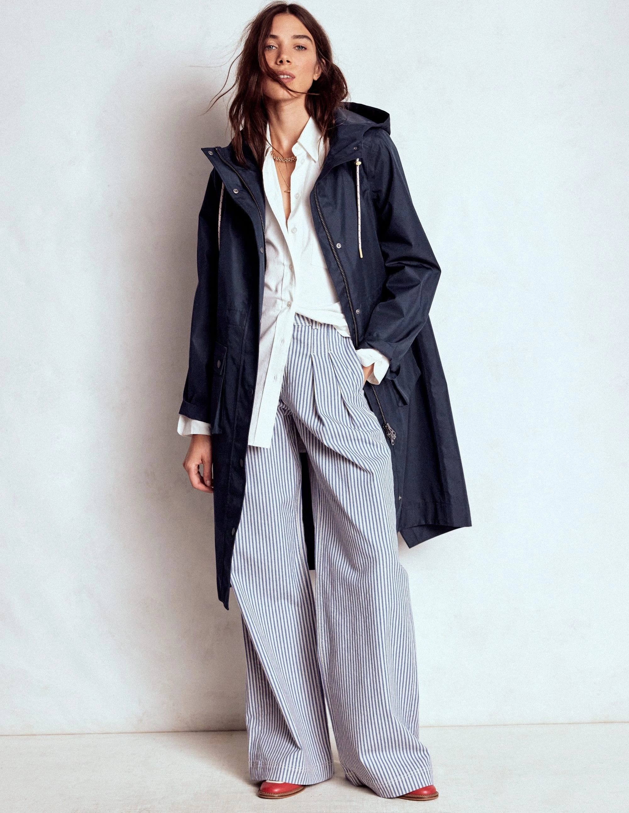 Longline Rain Mac-Navy Colourblock Sleek Utility