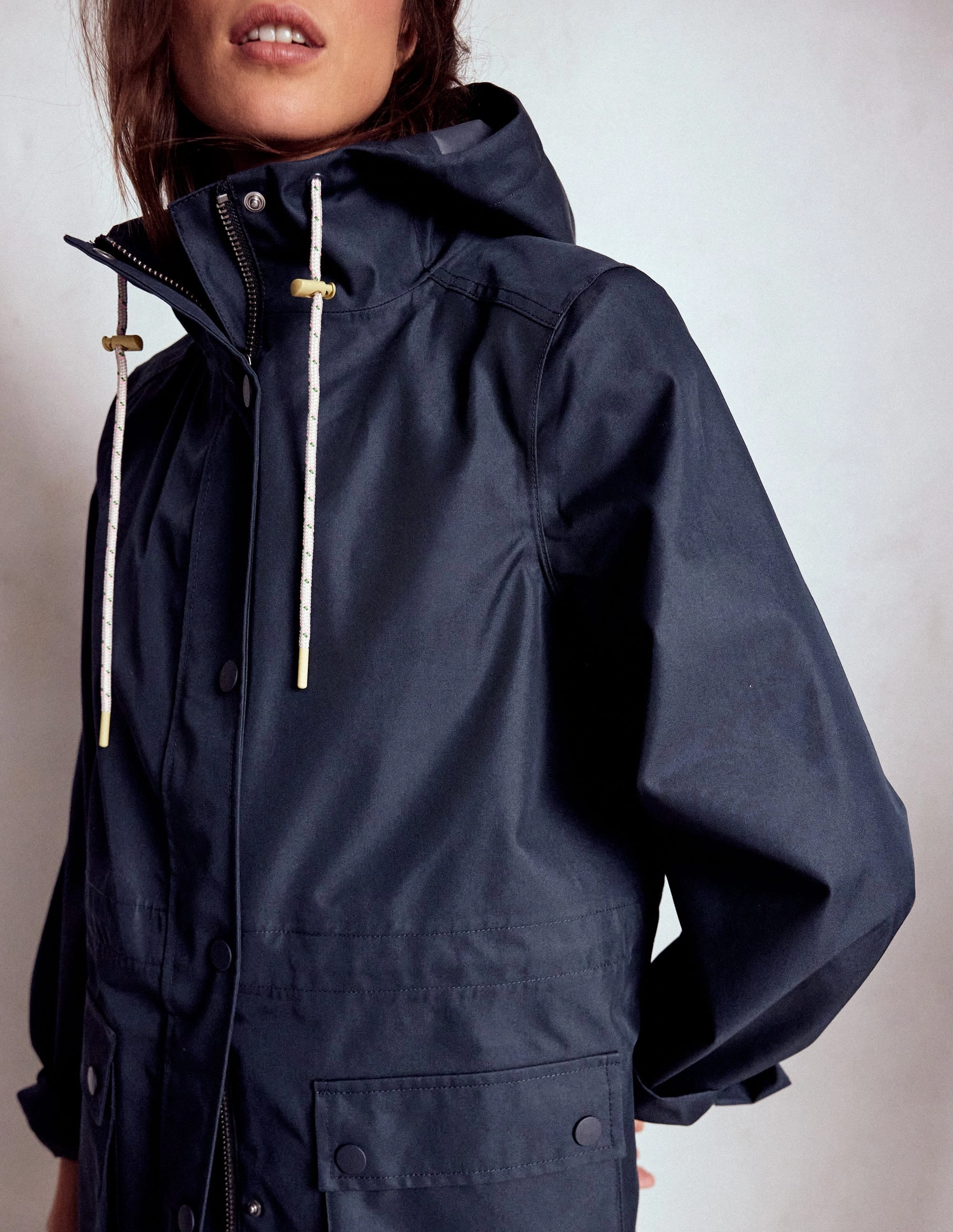 On The Go Layer Longline Rain Mac-Navy Colourblock