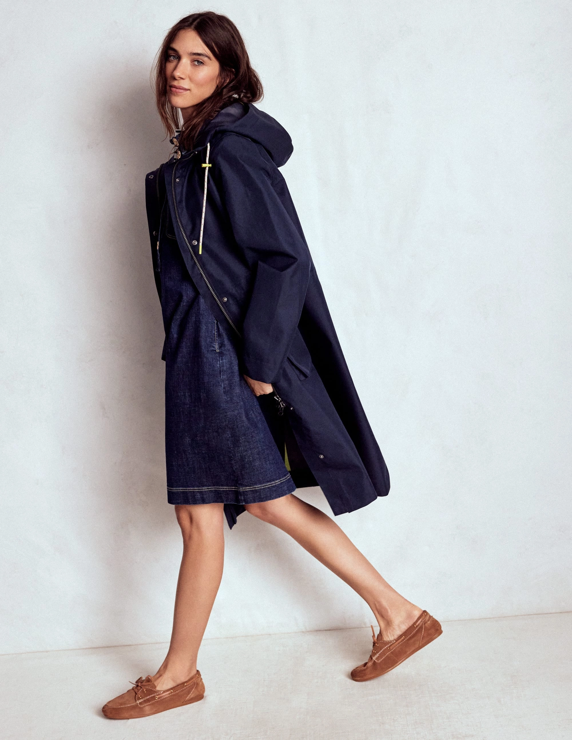 Longline Rain Mac-Navy Colourblock Odor Control Treatment Modern Minimal