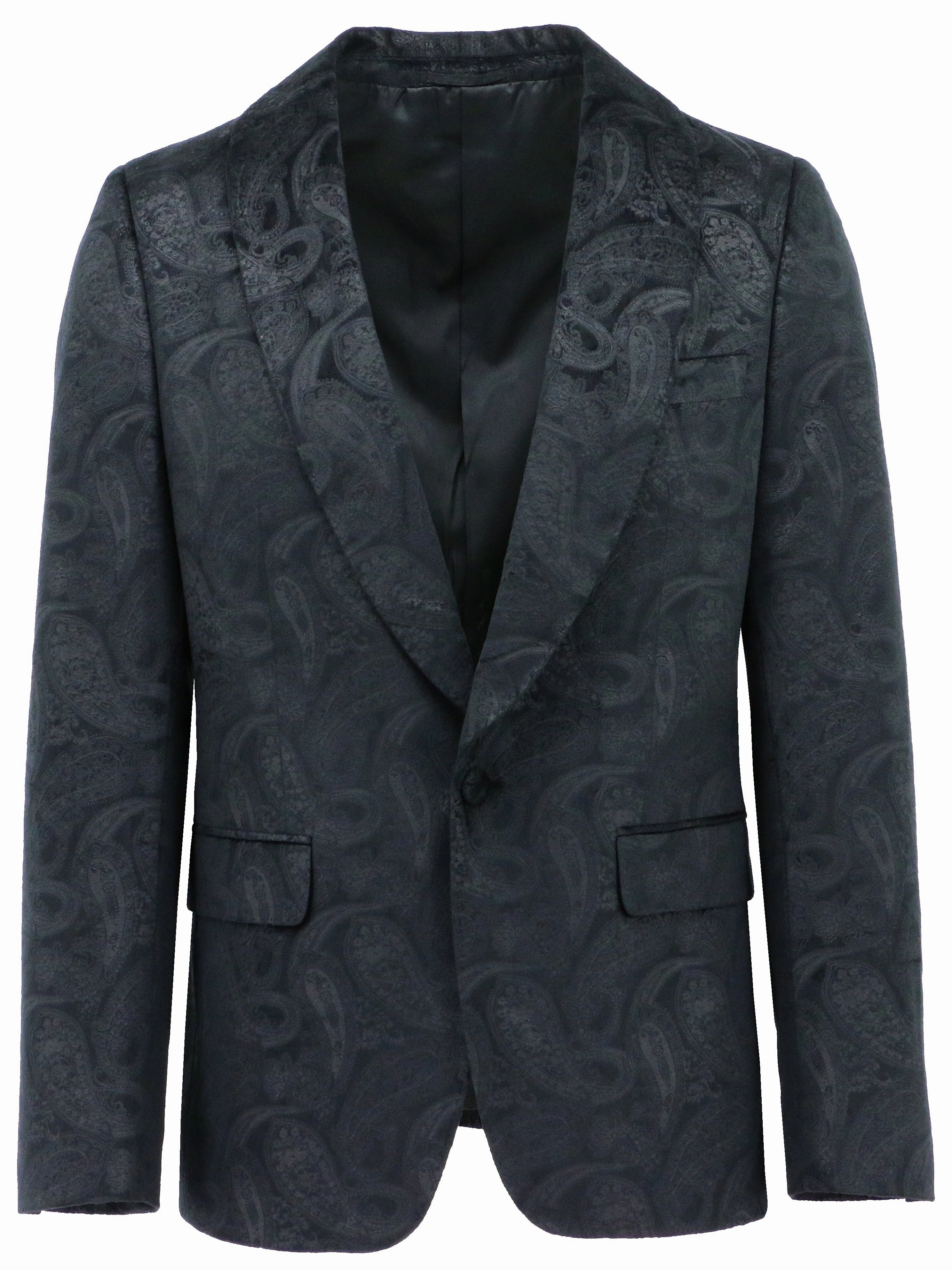 Adjustable Cuff System Reinforced Stress Points Black Paisley Shawl Lapel Dinner Jacket