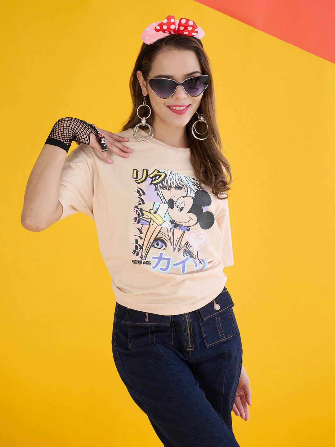 Madame Disney Mickey Mouse Peach Oversized T-Shirt Light and Comfortable