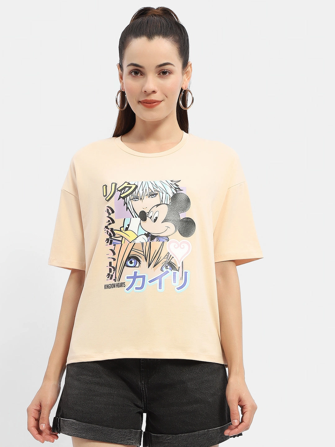 Madame Disney Mickey Mouse Peach Oversized T-Shirt Urban Trend Look Fashion-Ready