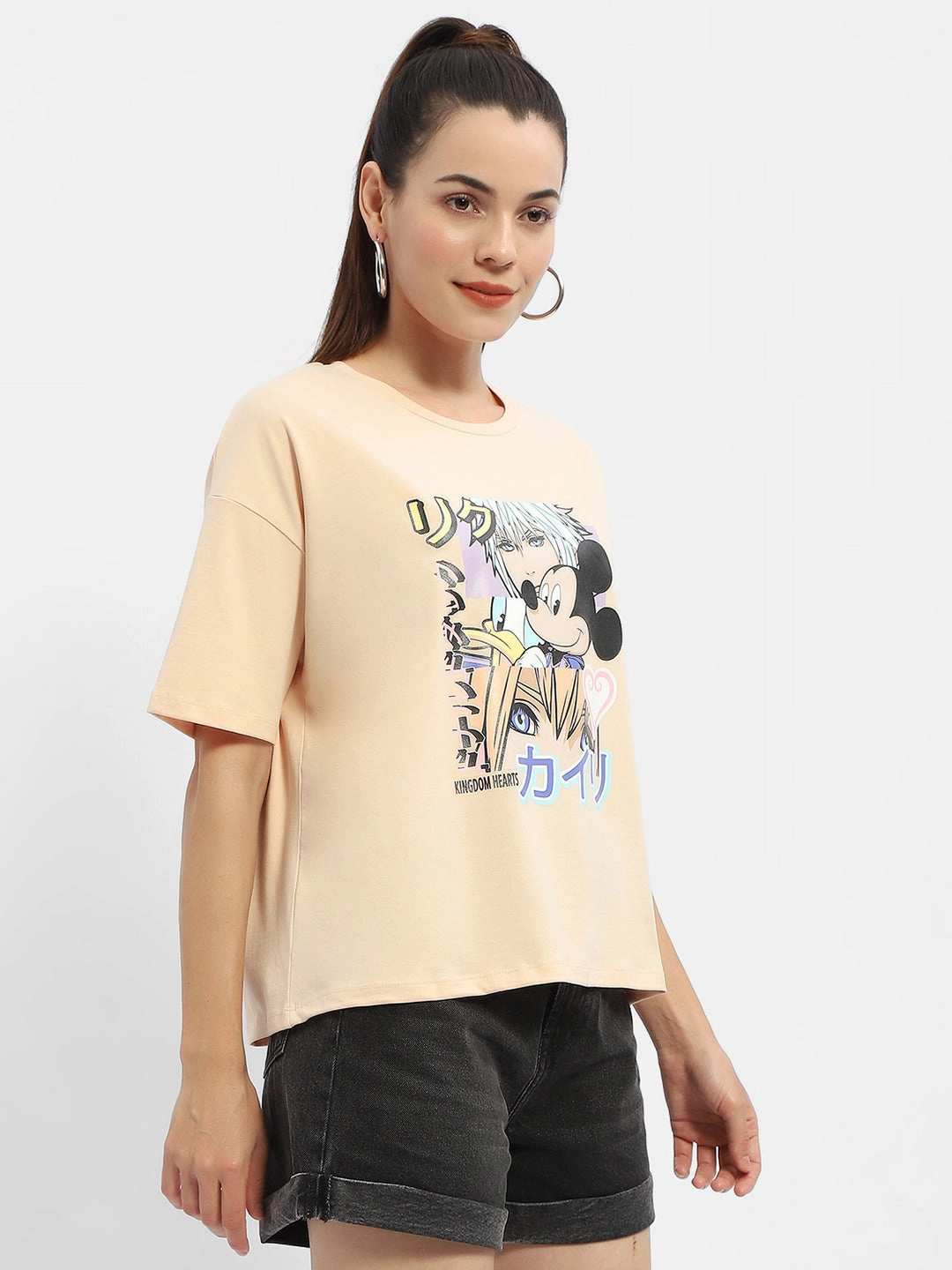 Quick Fit Comfort Soft Comfort Wear Madame Disney Mickey Mouse Peach Oversized T-Shirt