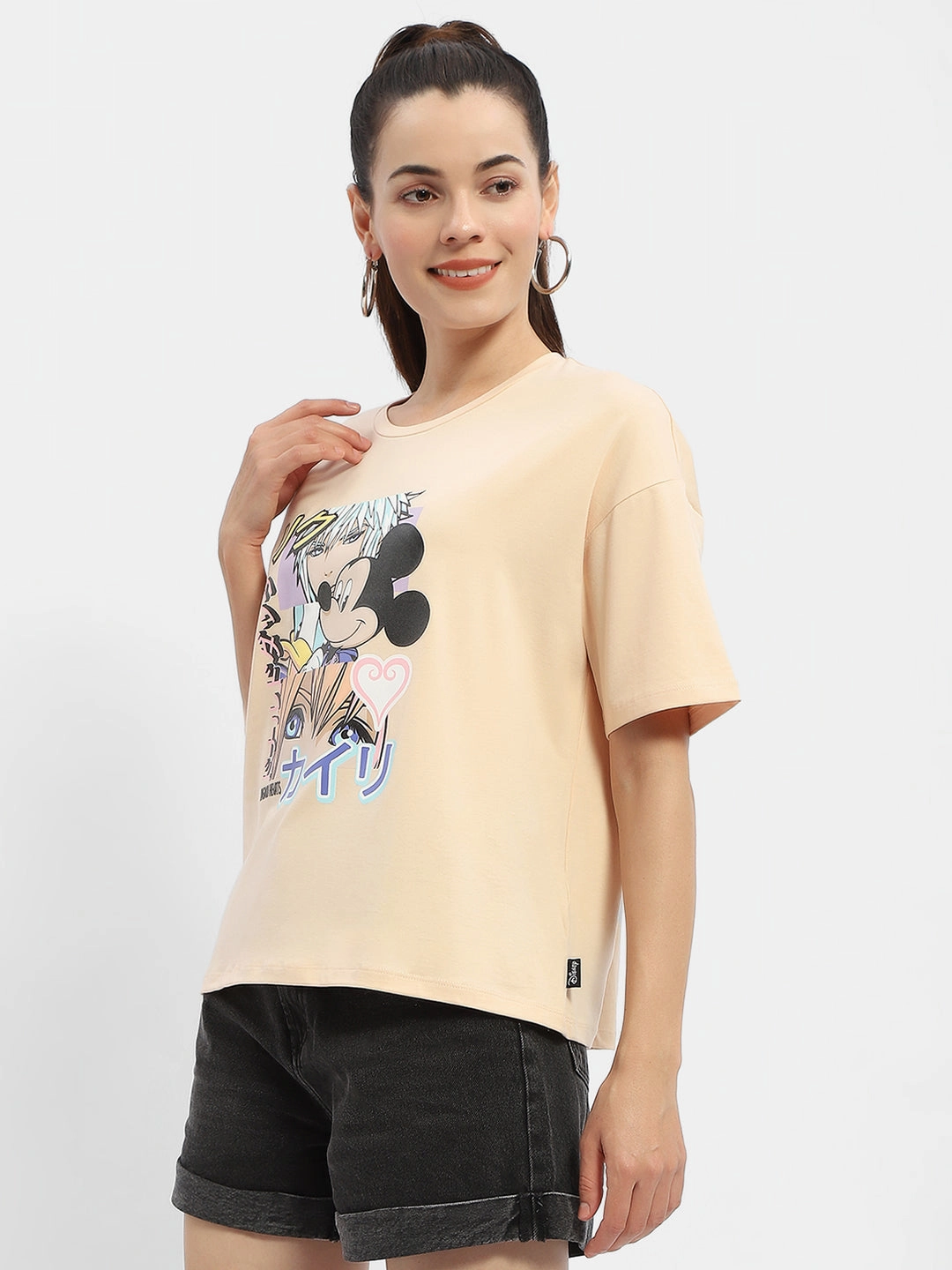 Madame Disney Mickey Mouse Peach Oversized T-Shirt Relaxed Layers