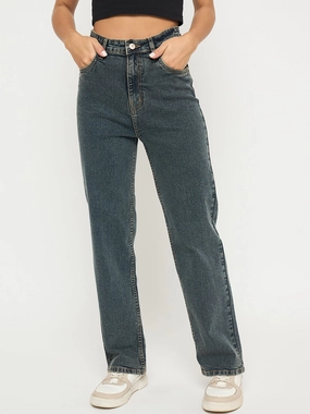 Madame Acid Wash Tinted Yellow Cotton Blend Jeans Versatile Relaxed Style Smooth Comfort