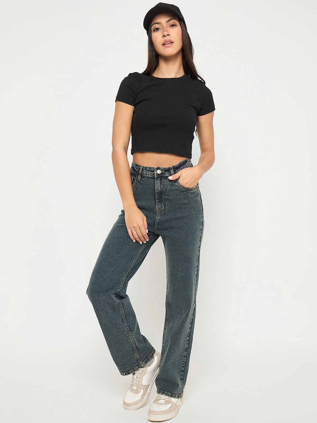 Textured Bold Madame Acid Wash Tinted Yellow Cotton Blend Jeans