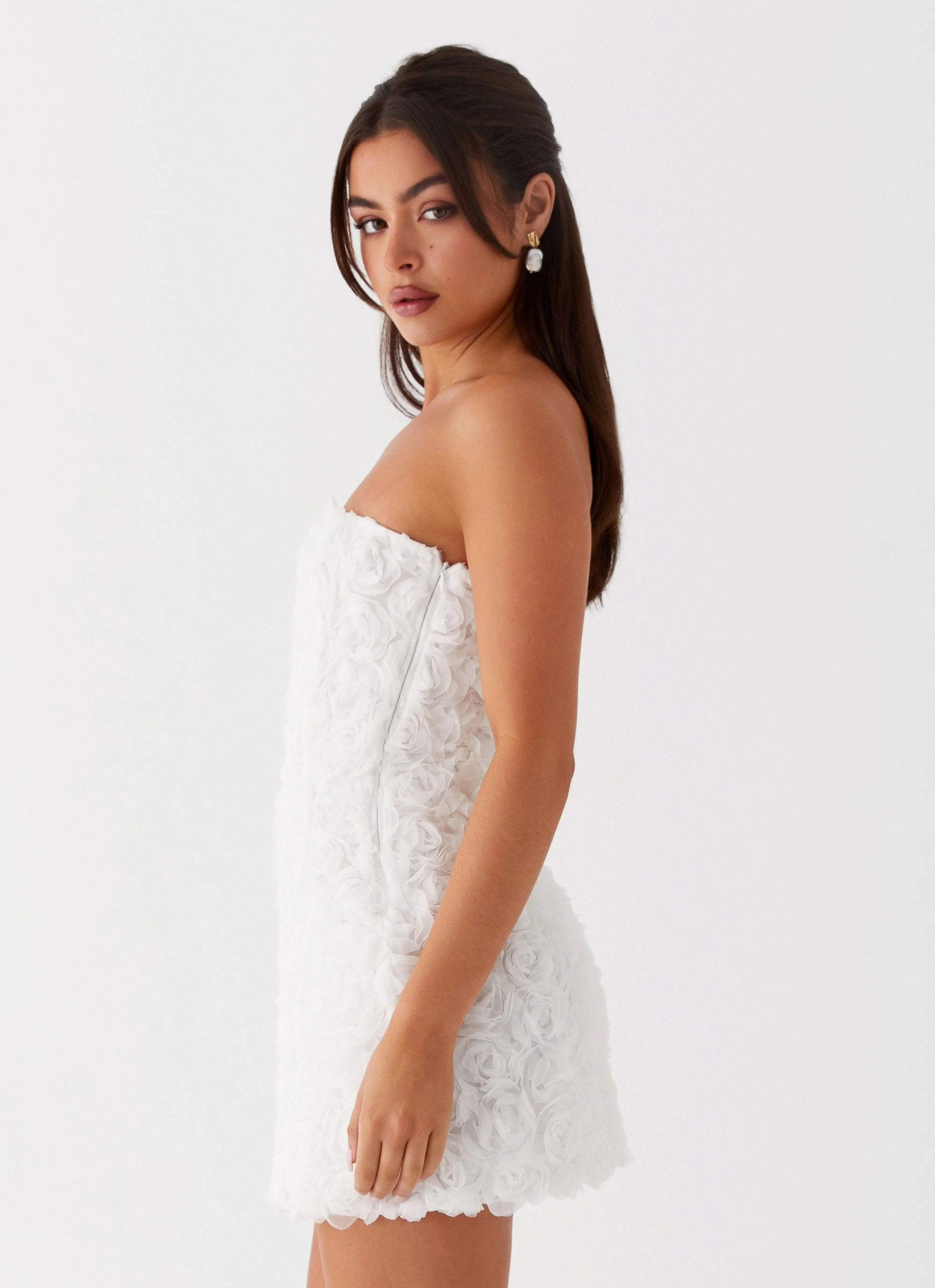 Ayanna Strapless Mini Dress - White Textured Look