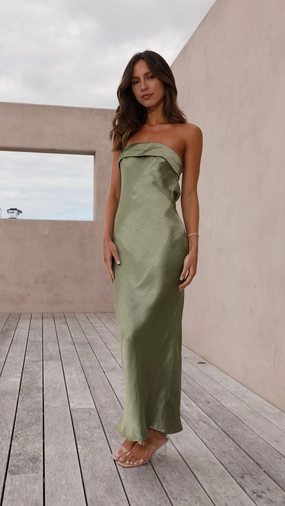 Gisele Maxi Dress - Olive Office Wear Cozy And Stylish