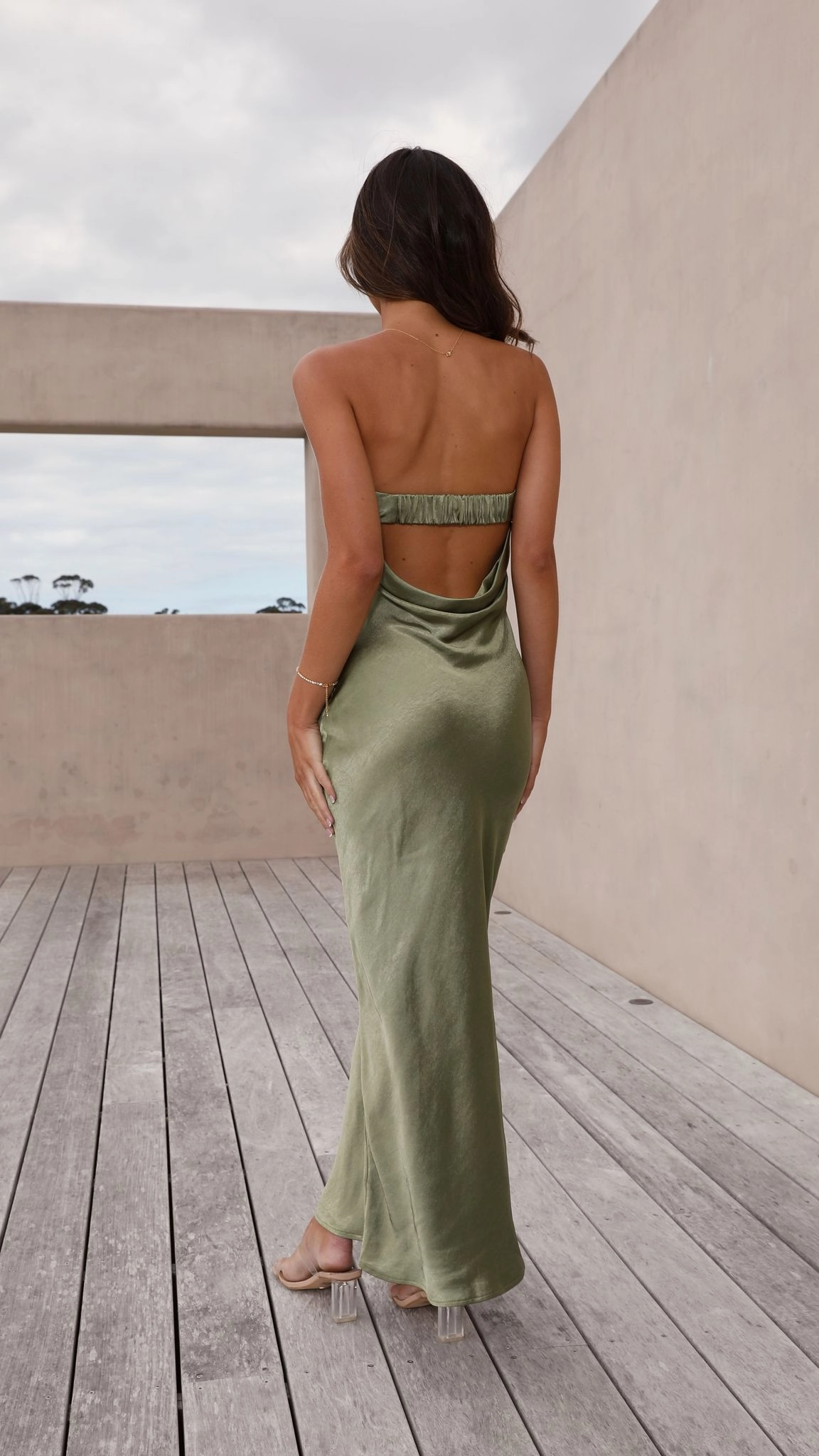 Gisele Maxi Dress - Olive Sheer Look