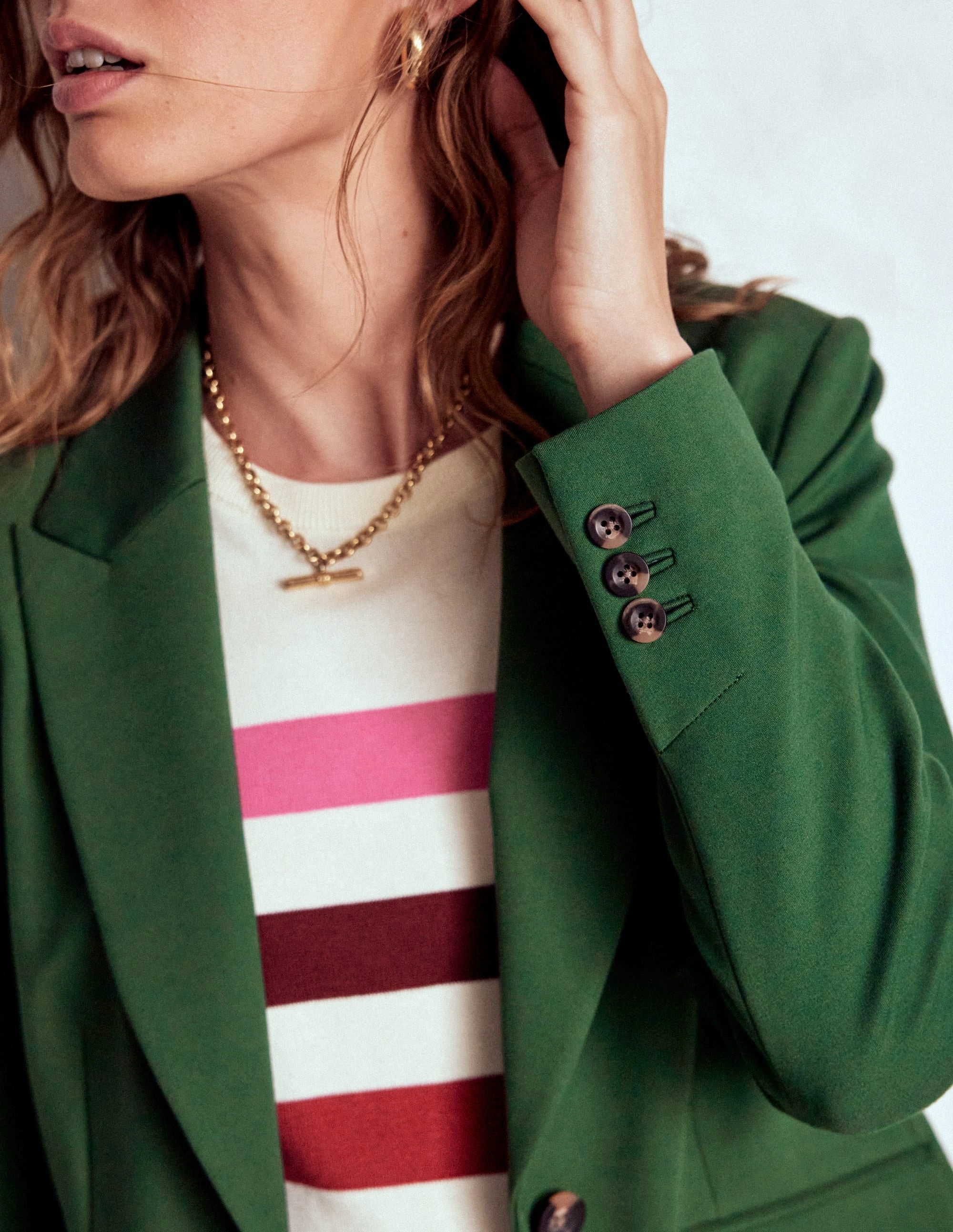 Marylebone Ponte Blazer-Hunter green Stand Collar