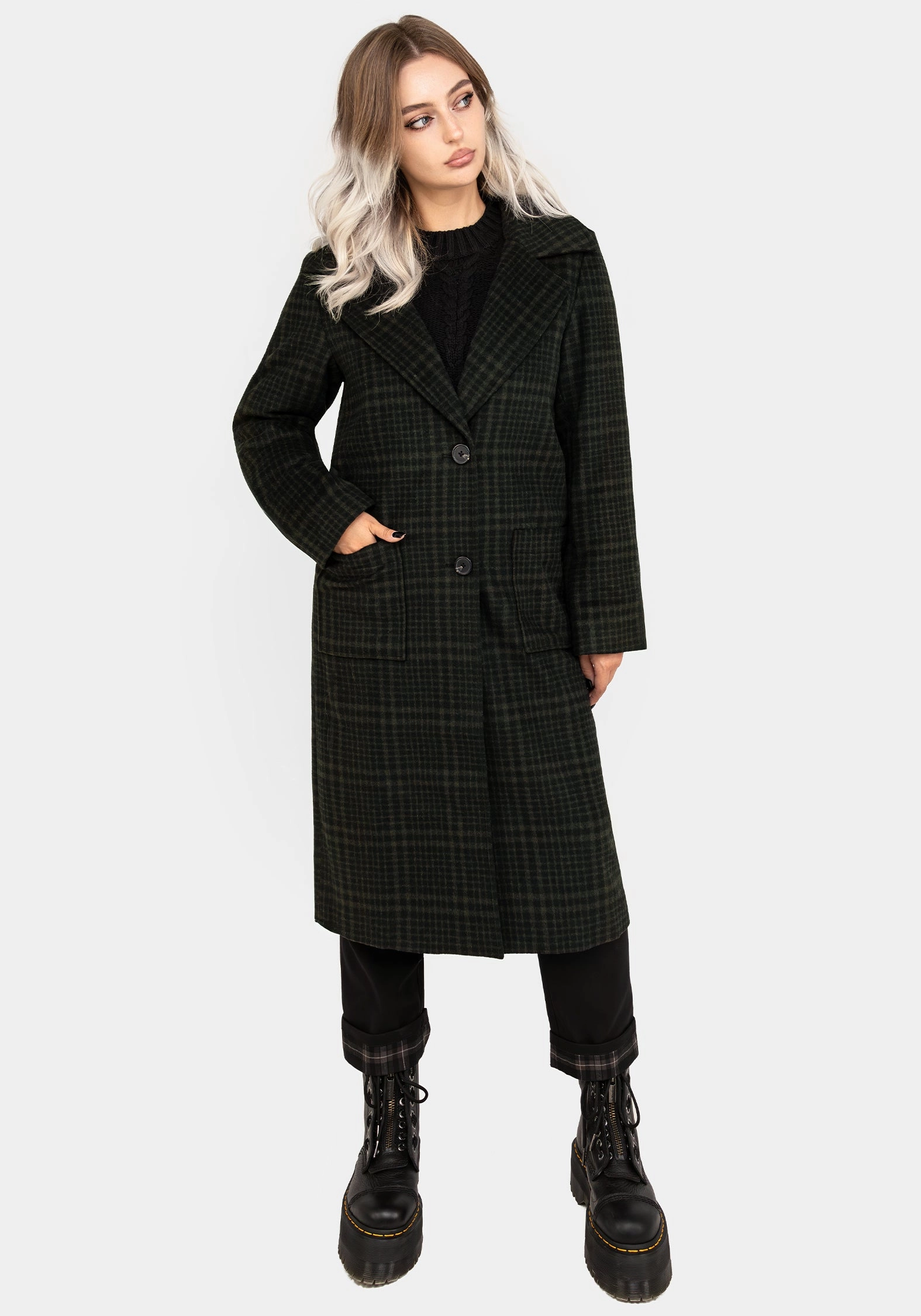 Cool Tone Jackdaw Check Wool Blend Duster Coat