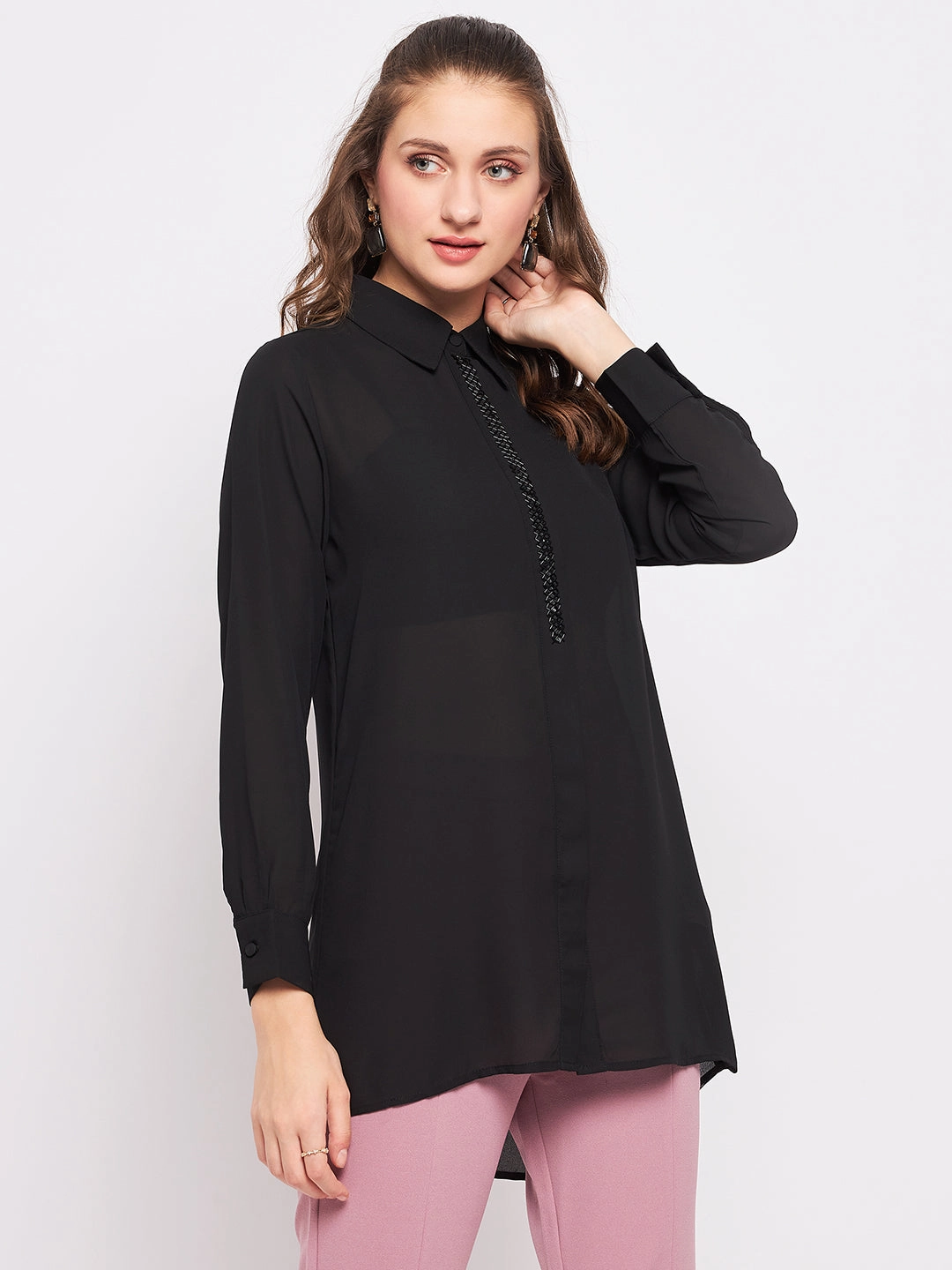Madame Black Embellished Shirt Quality Material