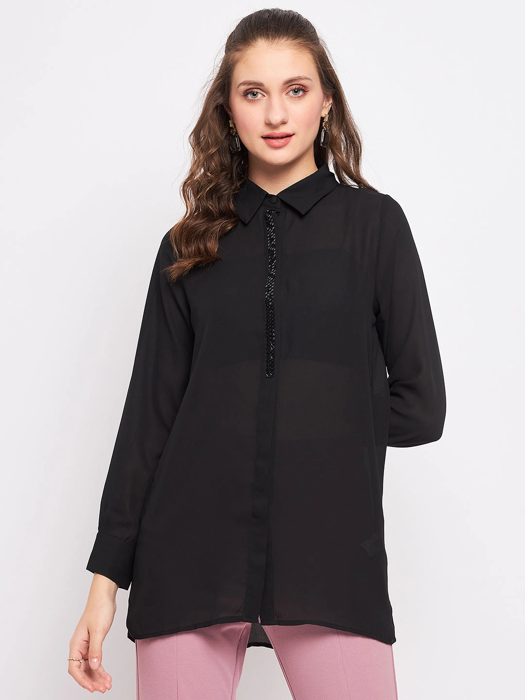 Madame Black Embellished Shirt Essential Fit