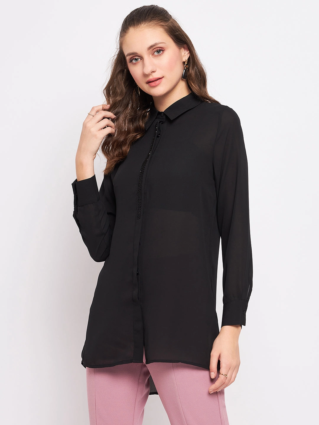 Versatile Fit Madame Black Embellished Shirt
