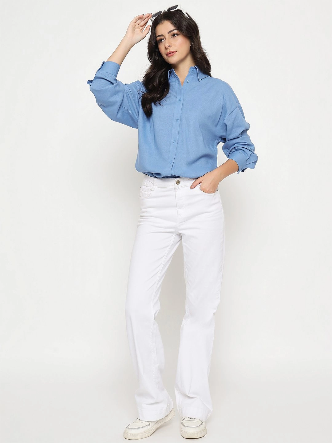 Quality Wear Madame Linen Blend Solid Cobalt Blue Shirt