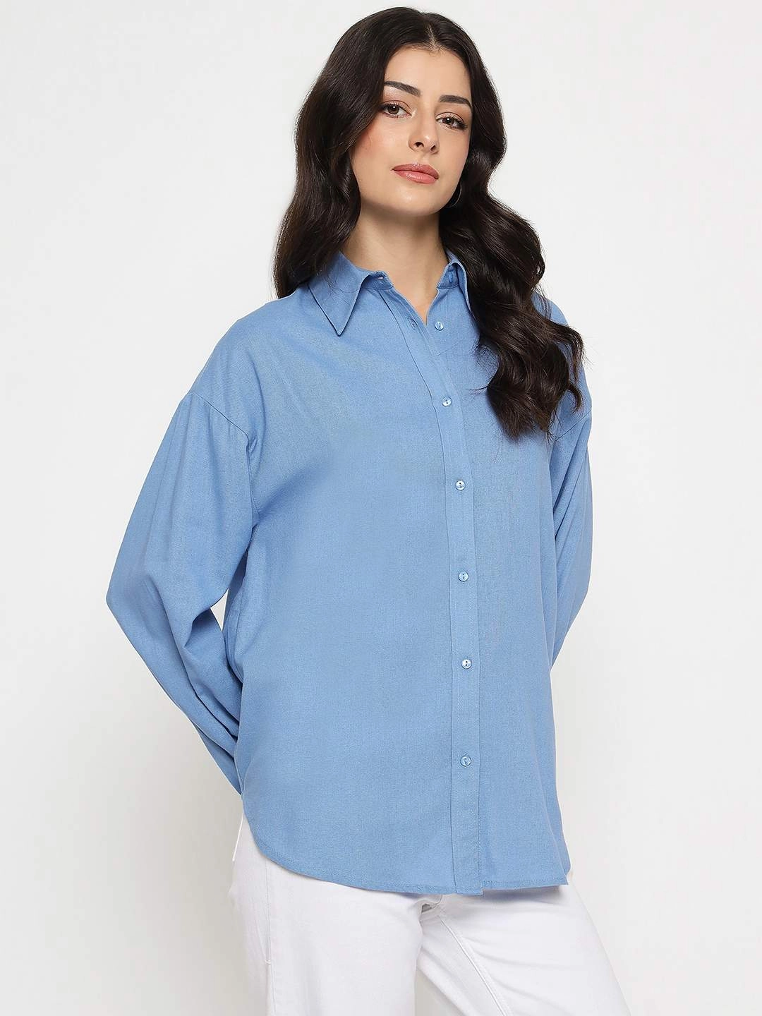 Seasonal Wear Team Building Madame Linen Blend Solid Cobalt Blue Shirt