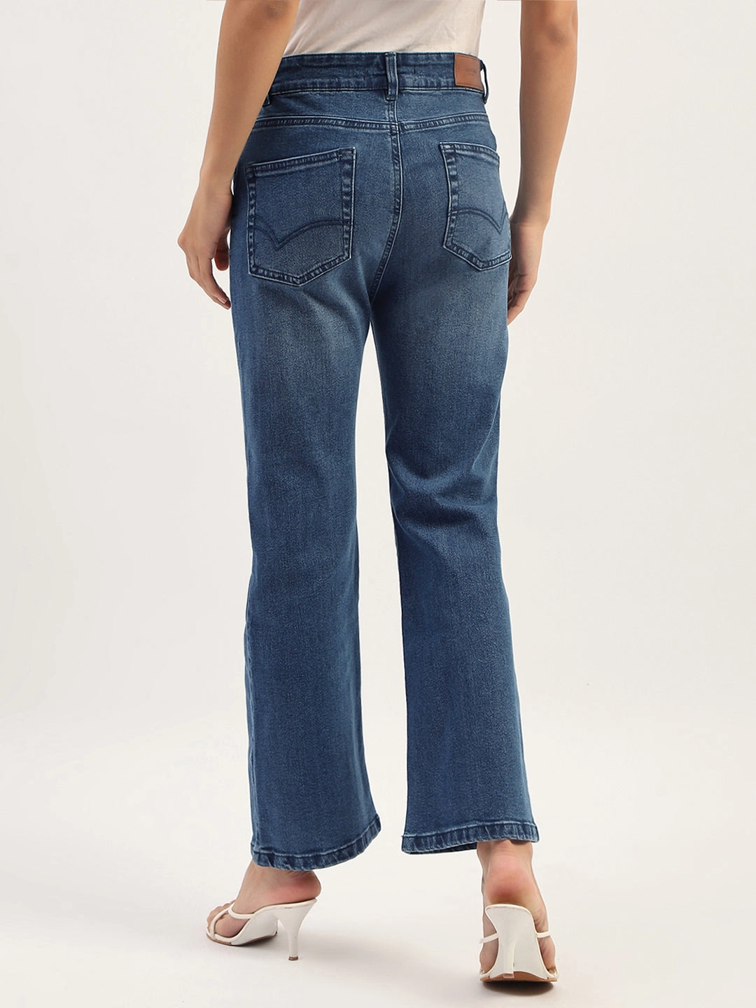 Madame Dark Blue Straight Fit Cotton Denim Work Outfit
