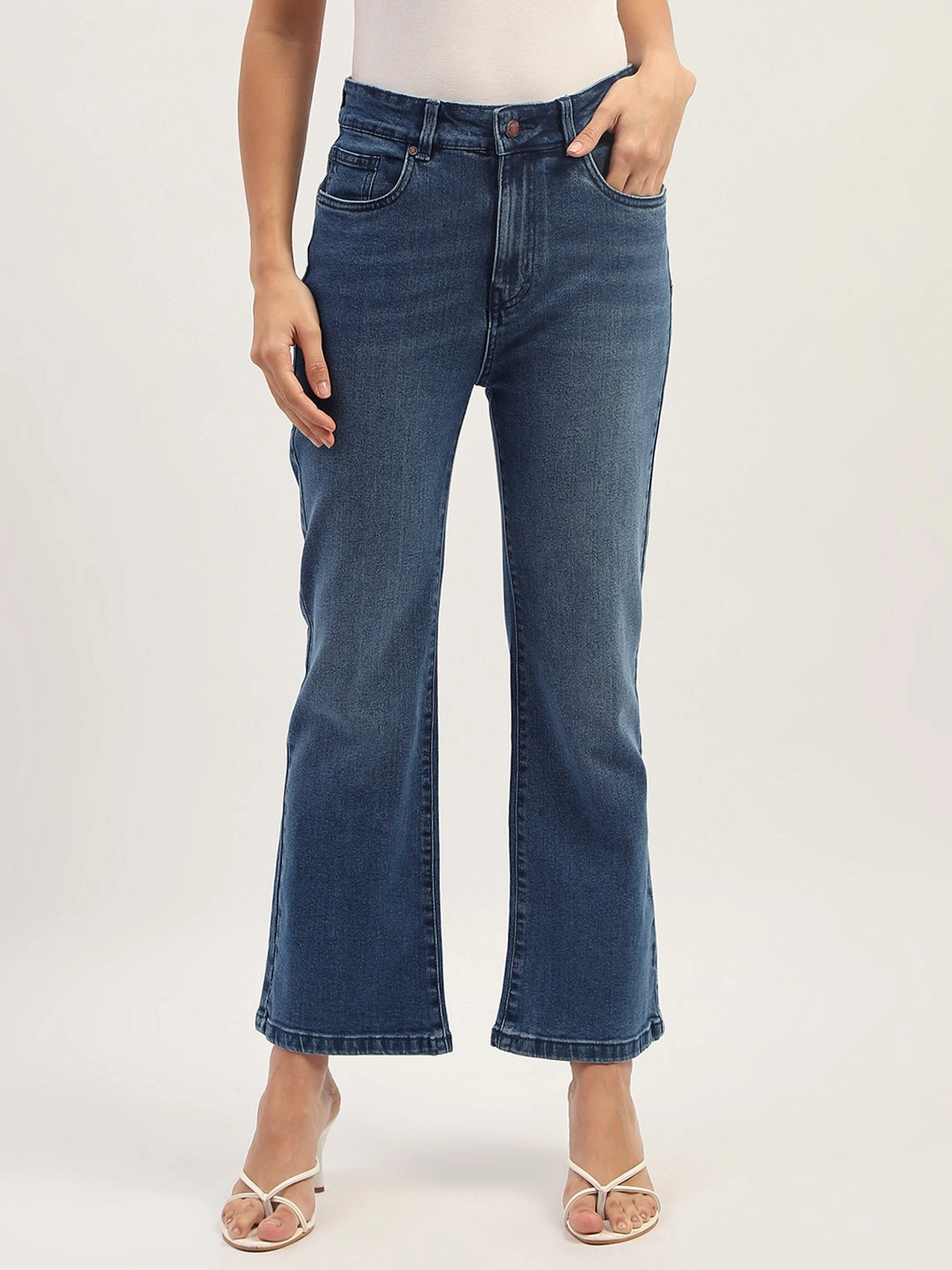 Madame Dark Blue Straight Fit Cotton Denim Traveler Gear Winter Warmth Smooth Raw Hem Design