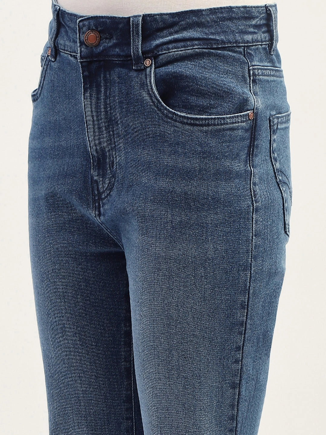 Street Fashion Breathable Non Fade Fabric Madame Dark Blue Straight Fit Cotton Denim