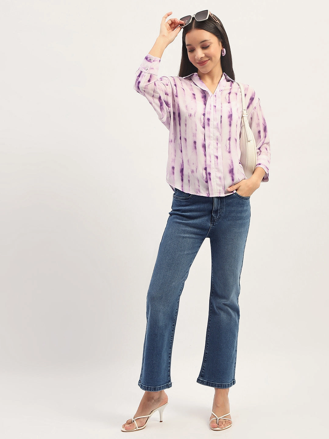 Textured Family Style Autumn Days Chill Attire Madame Dark Blue Straight Fit Cotton Denim
