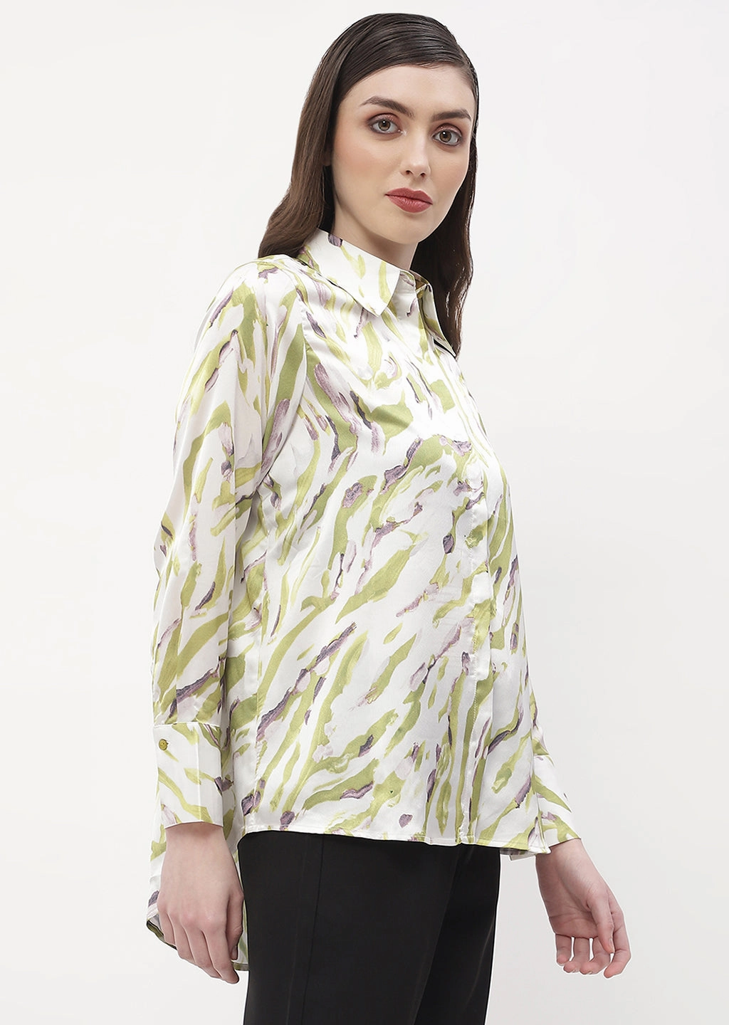 Anti Pilling Finish Madame Abstract Print Olive Green Regular Shirt
