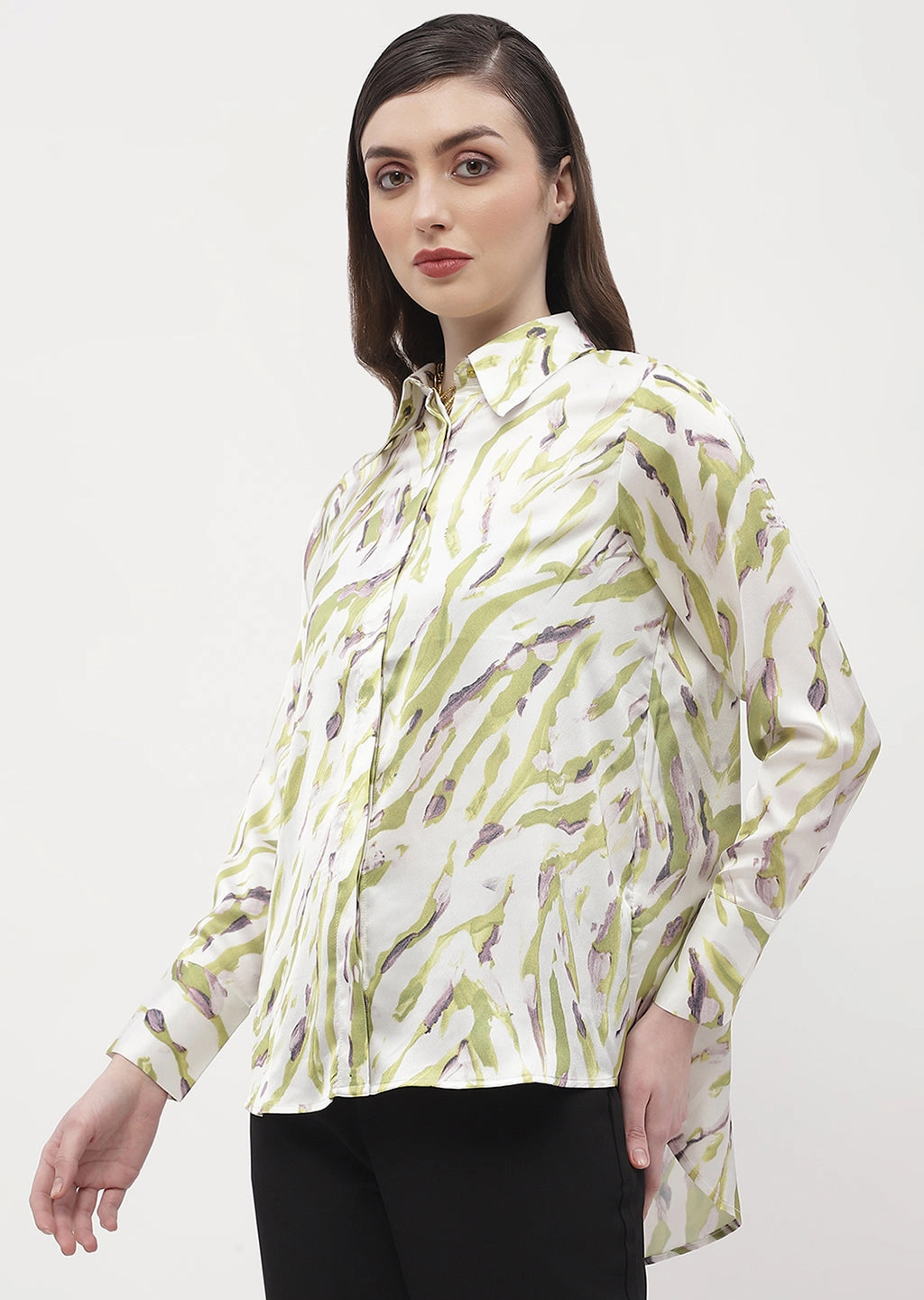 Madame Abstract Print Olive Green Regular Shirt sporty wear Fashion Comfort