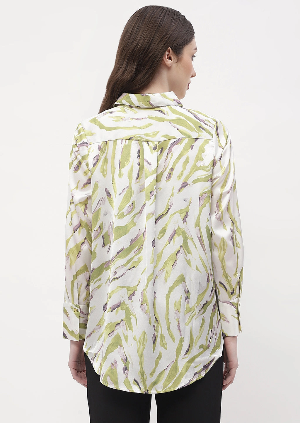 Madame Abstract Print Olive Green Regular Shirt Comfortable fit