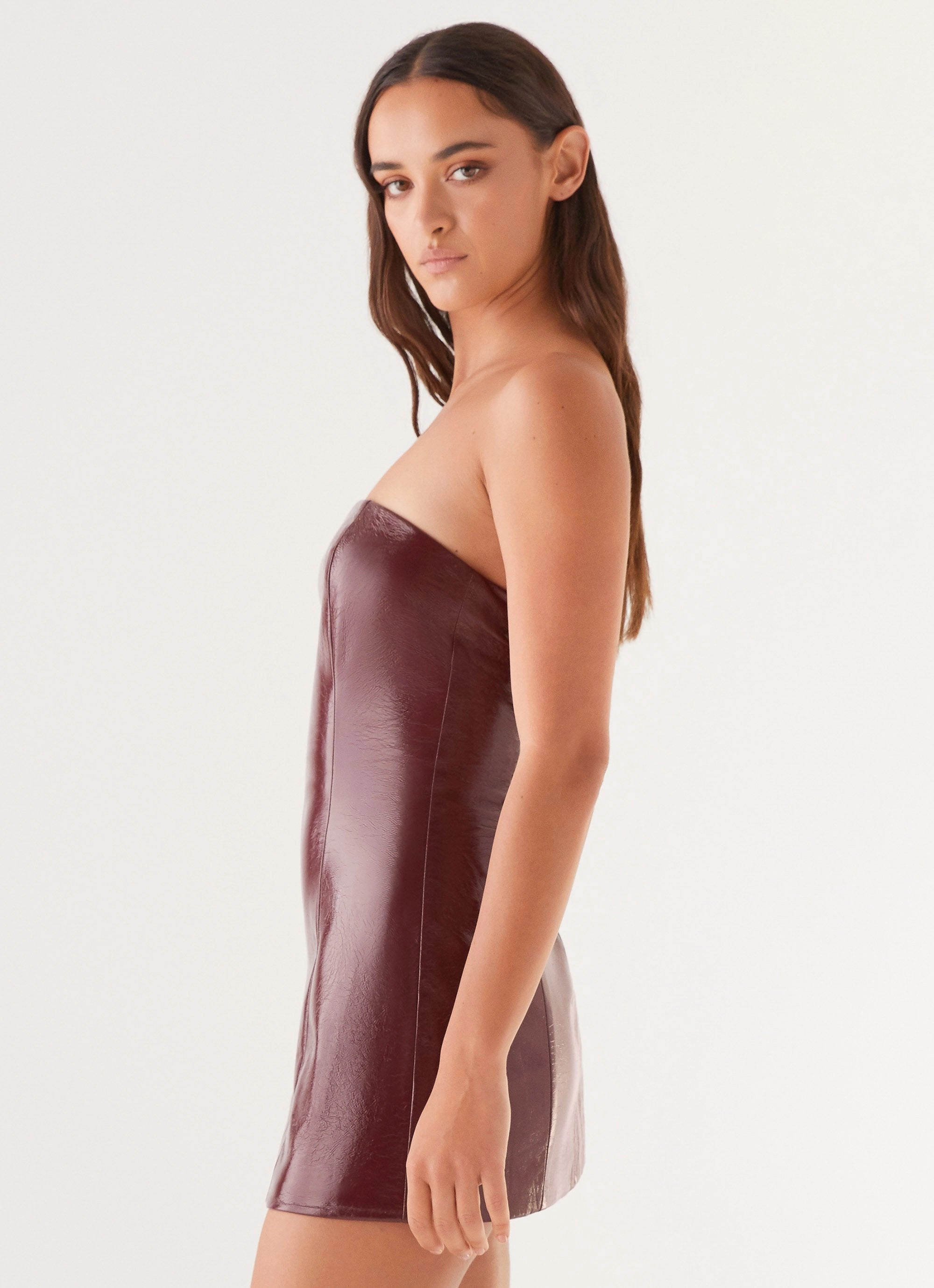 Big Shot Strapless Mini Dress - Merlot Polished Edge