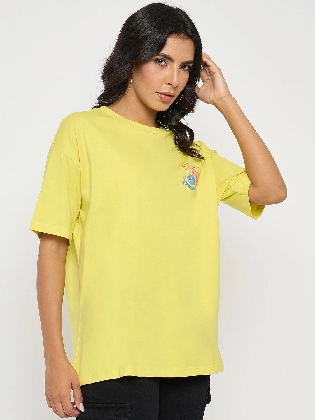Anti-static EasyCareFabric Madame Front and Back Graphic Print Yellow T-Shirt