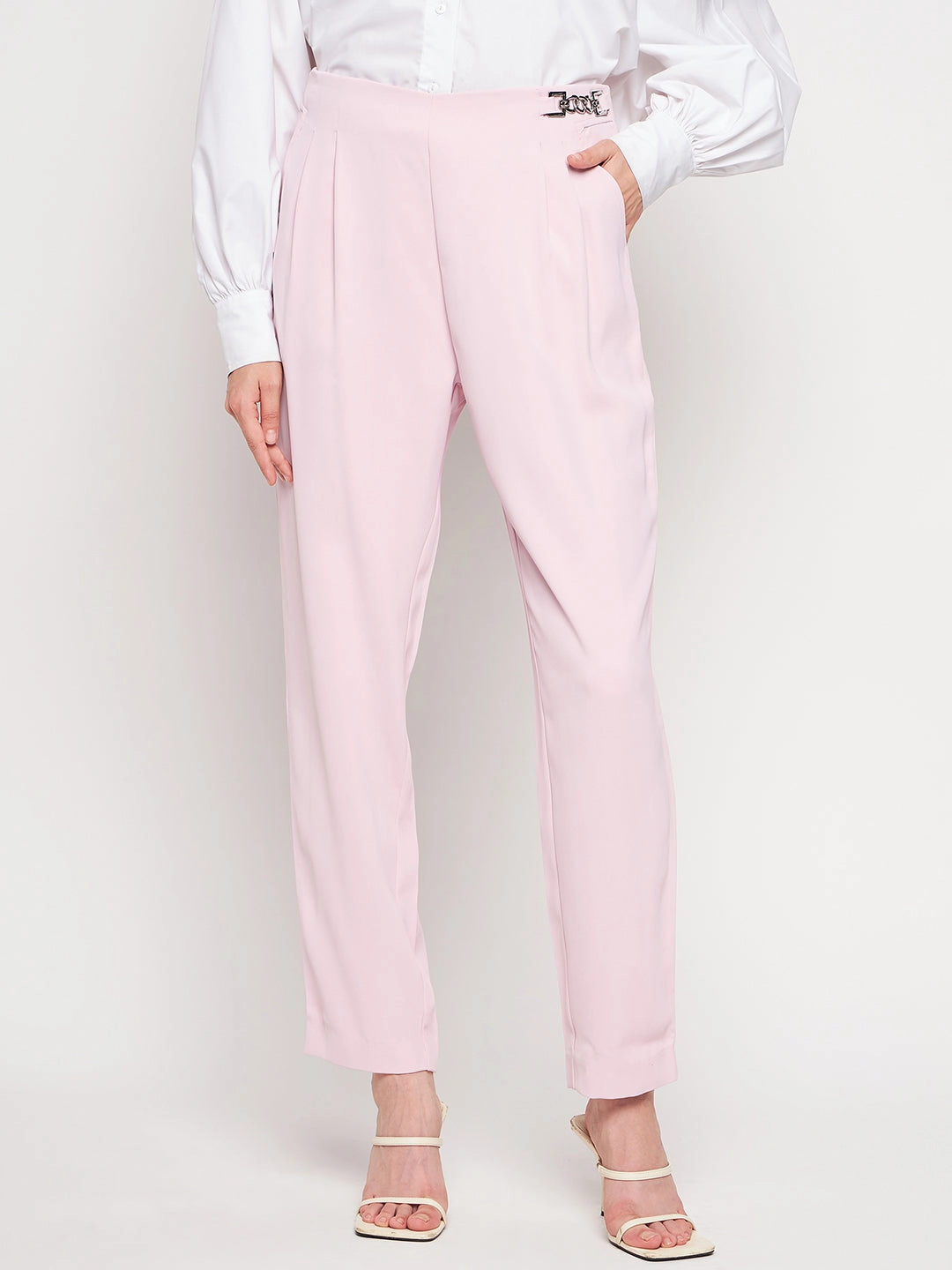 Madame Pink Tapered Trousers Soft Feel Cozy Casual