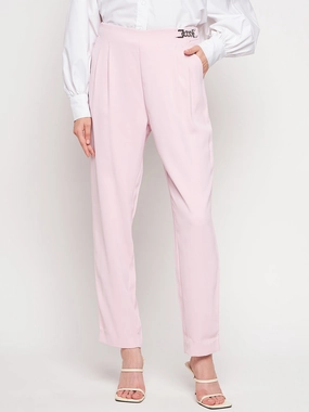 Madame Pink Tapered Trousers Soft Feel Cozy Casual
