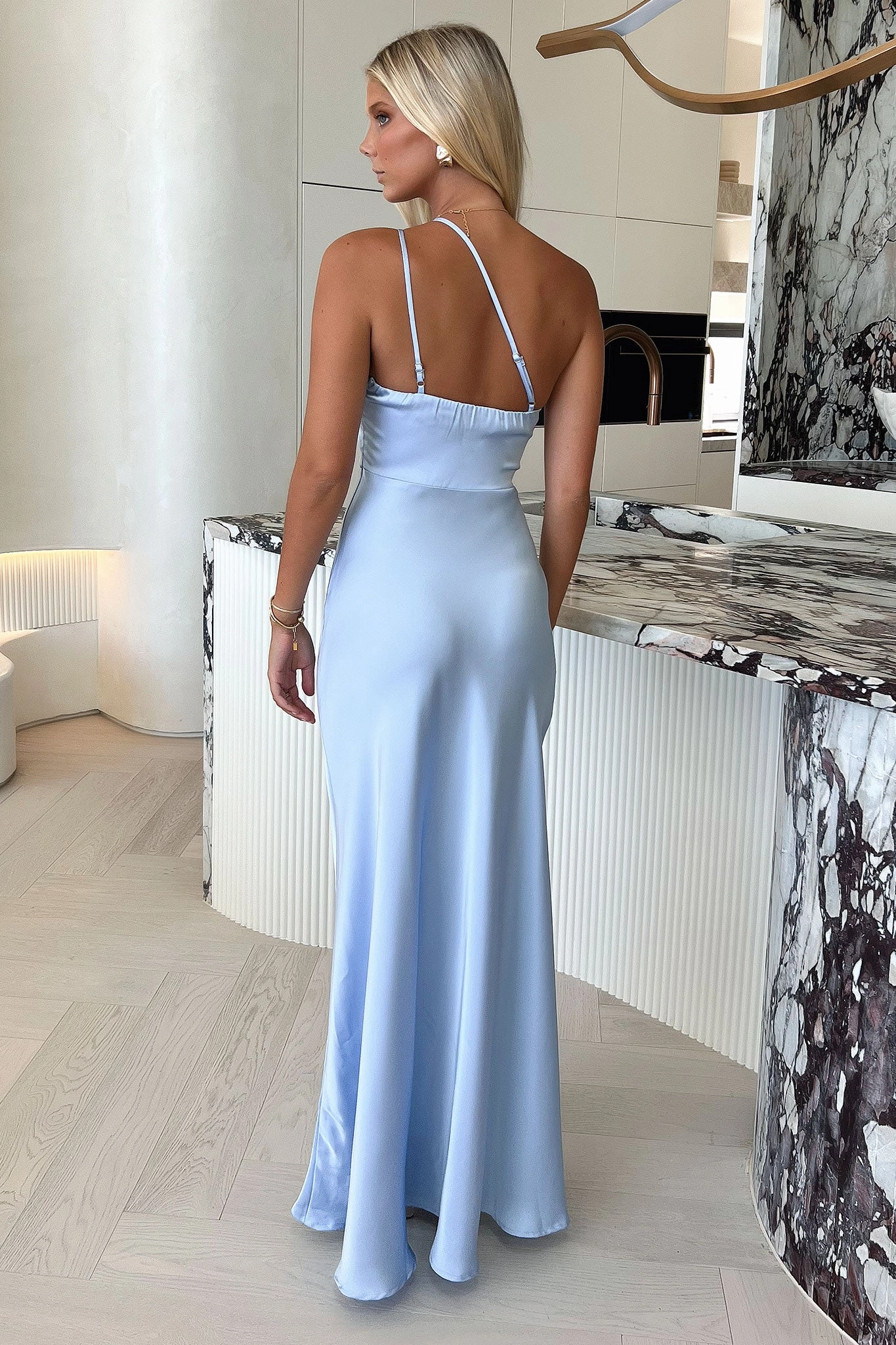 Aurelia One-Shoulder Satin Maxi Dress - Blue Refined Aesthetic Mesh Soft