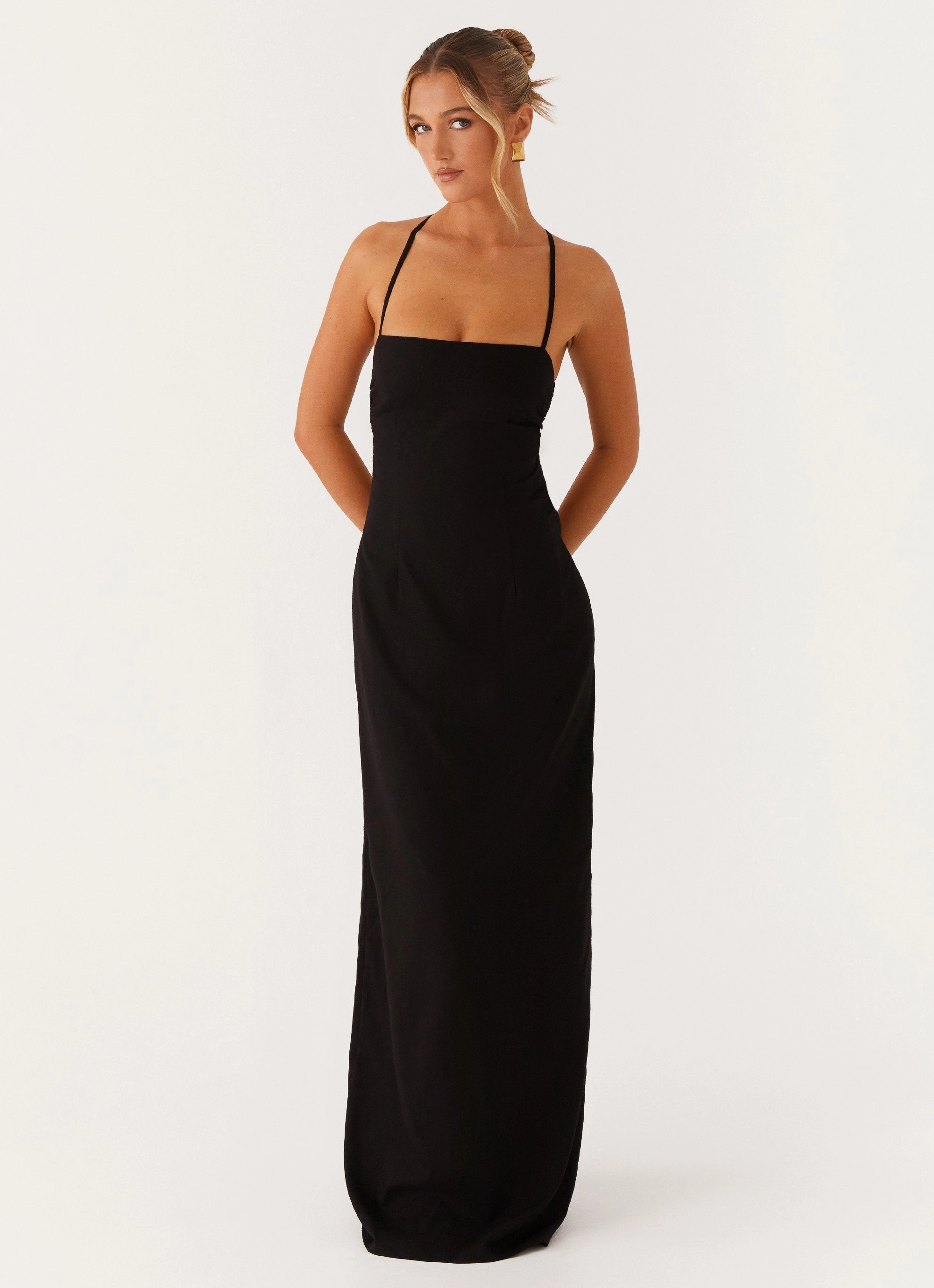 Cora Backless Maxi Dress - Black foldable