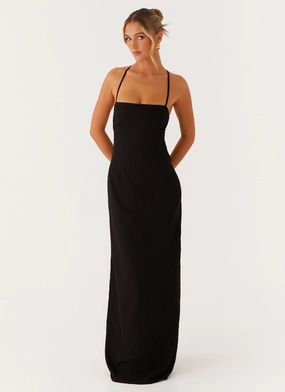 Cora Backless Maxi Dress - Black foldable