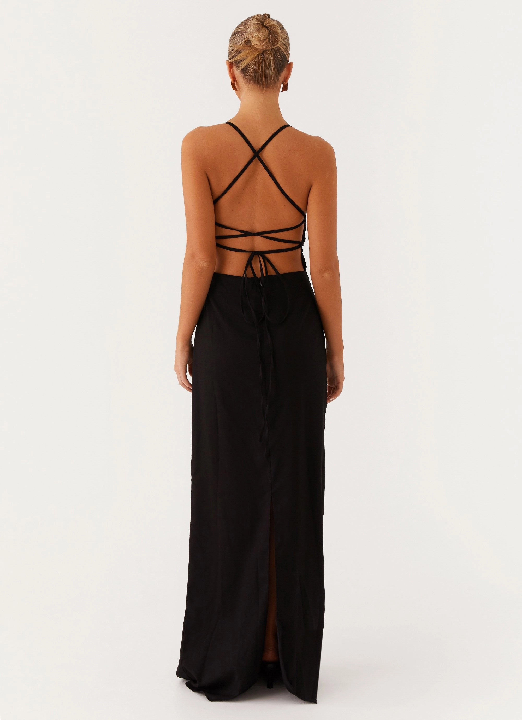 Cora Backless Maxi Dress - Black Kimono-Sleeve