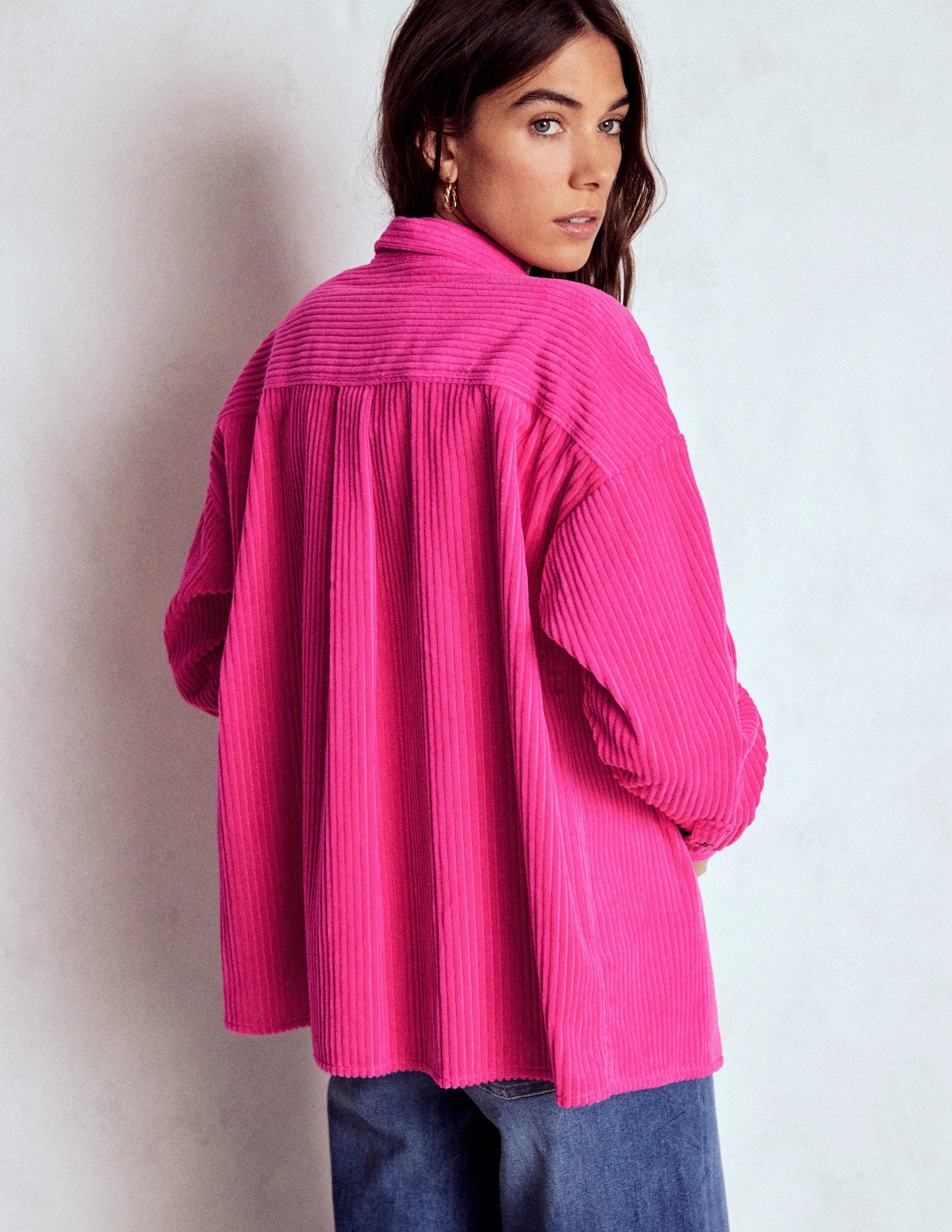 Cord Overshirt-Pink Peony Low Profile Zipper