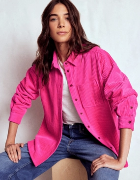 Cord Overshirt-Pink Peony Durable Chainstitch Reinforced Hemline