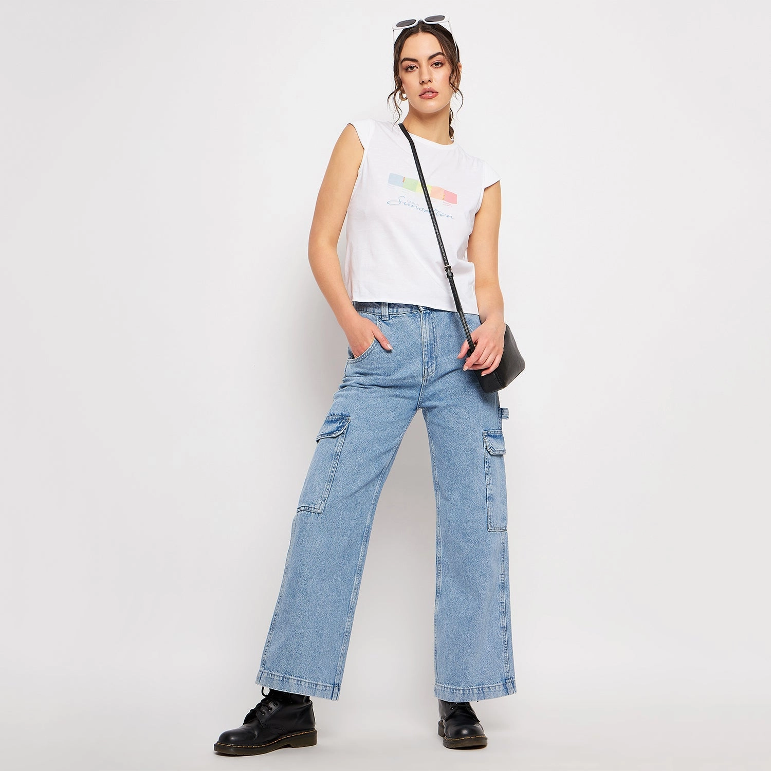Madame Ice Blue Denim High Quality Classic Wear Earthy Distressed Detailing