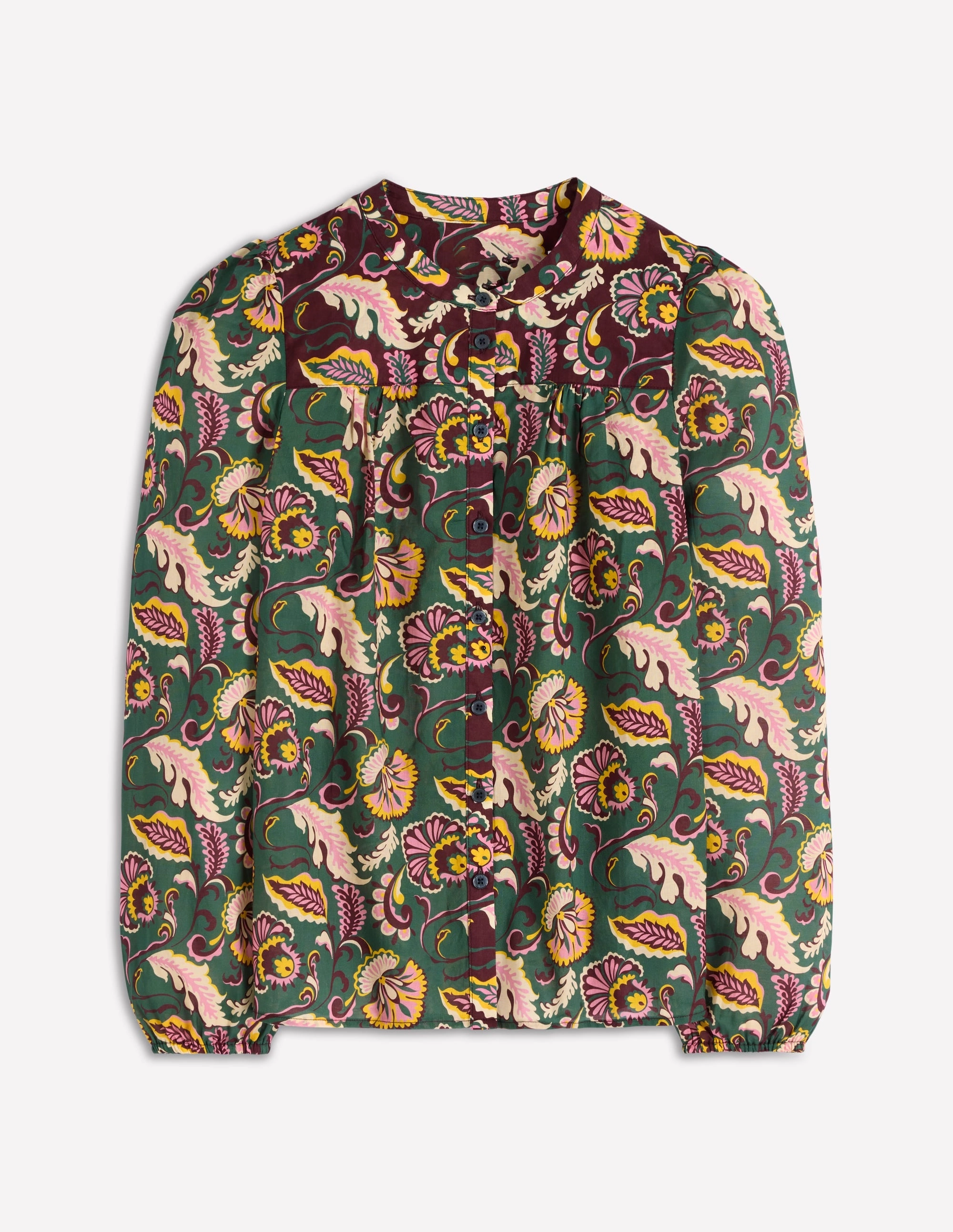 Corrine Cotton Top-Dark Green, Ornate Meadow AntiPill Surface