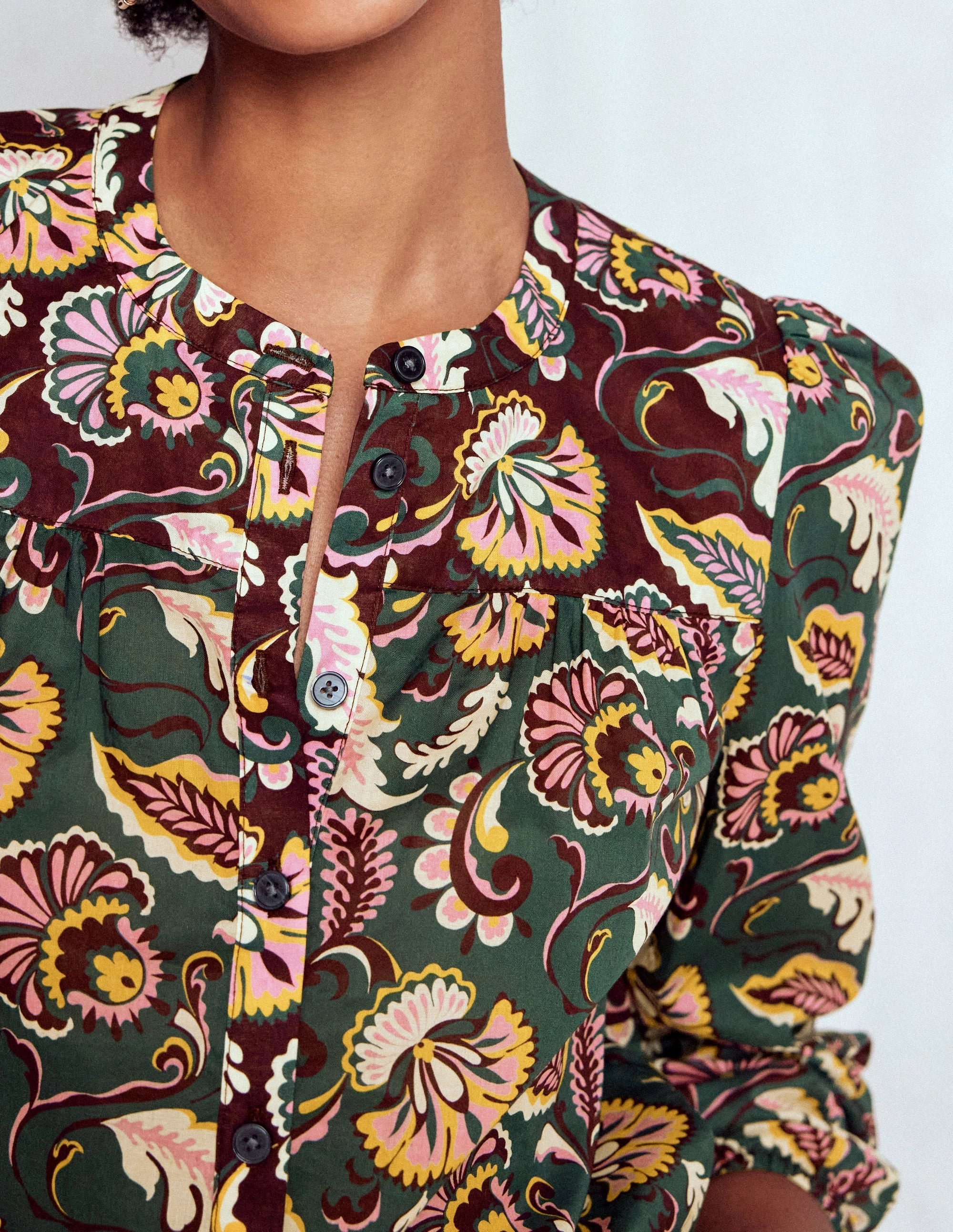 Fashionable Fit EcoFriendlyMaterial Corrine Cotton Top-Dark Green, Ornate Meadow