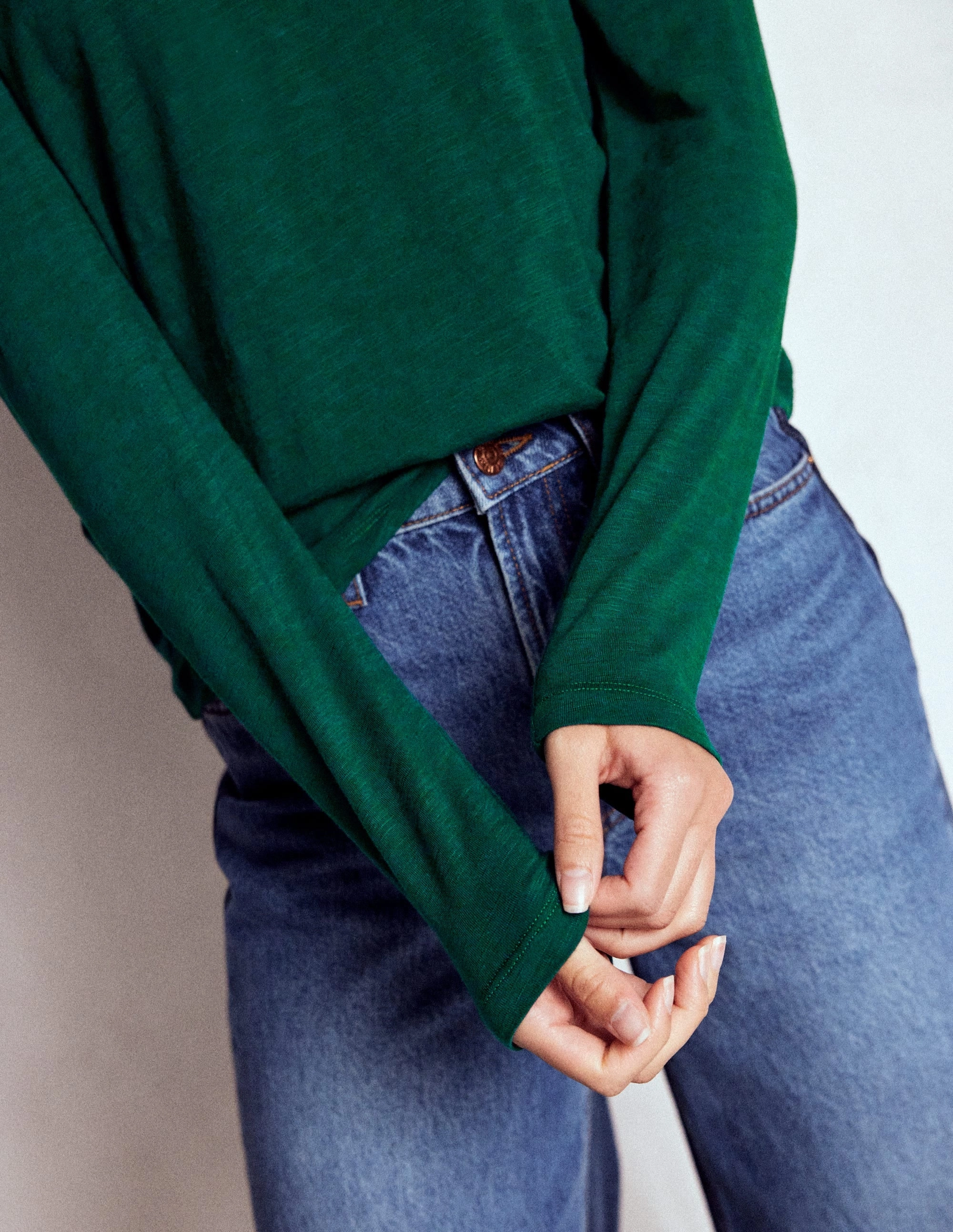 Anti Pilling Finish Cotton Crew Long Sleeve Top-Drake Green