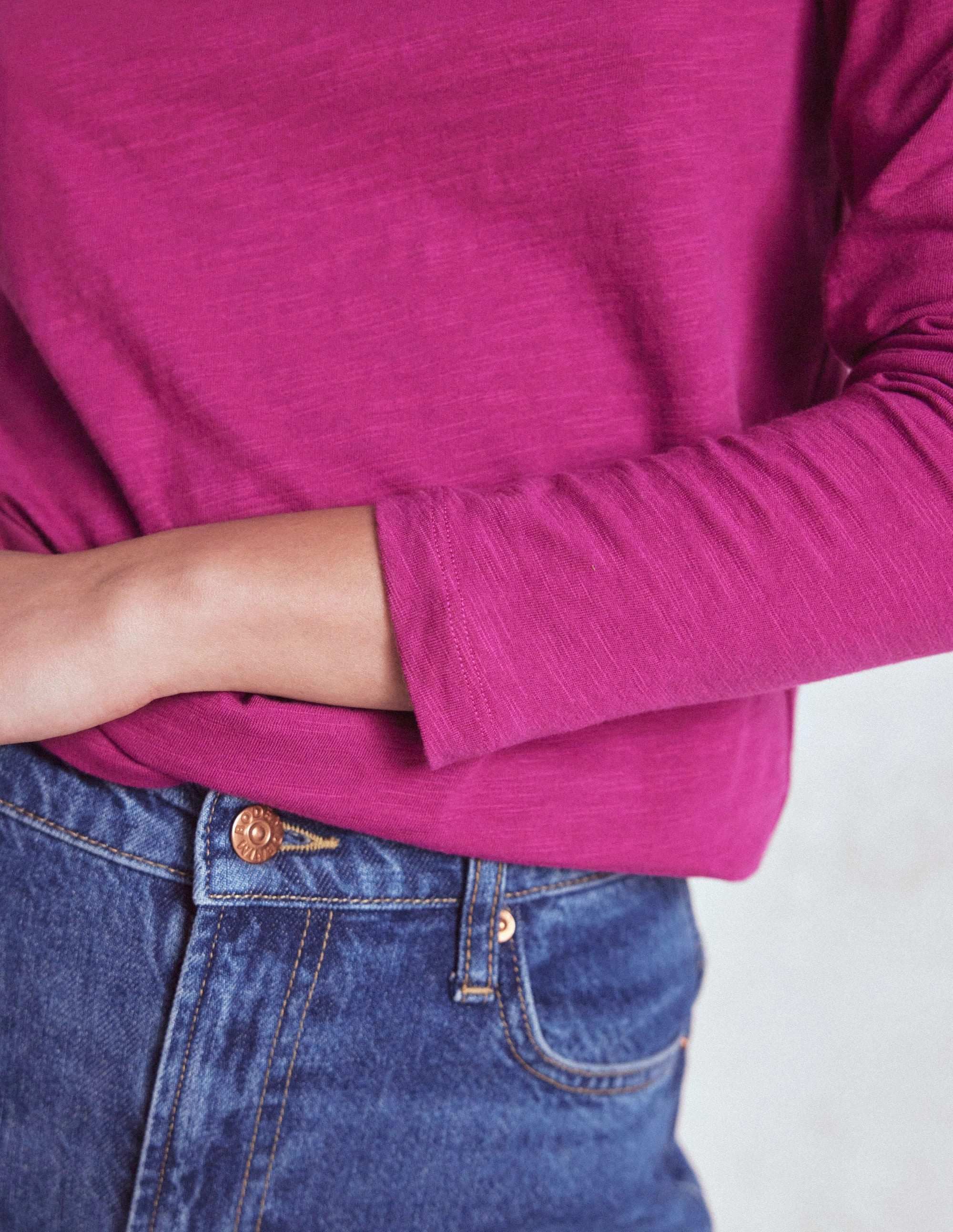 Cotton Crew Long Sleeve Top-Rich Magenta Four Way Stretch Fabric FadeResistantTechnology