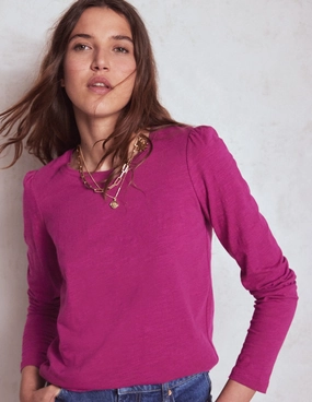 Cotton Crew Long Sleeve Top-Rich Magenta MultiFunctionalDesign