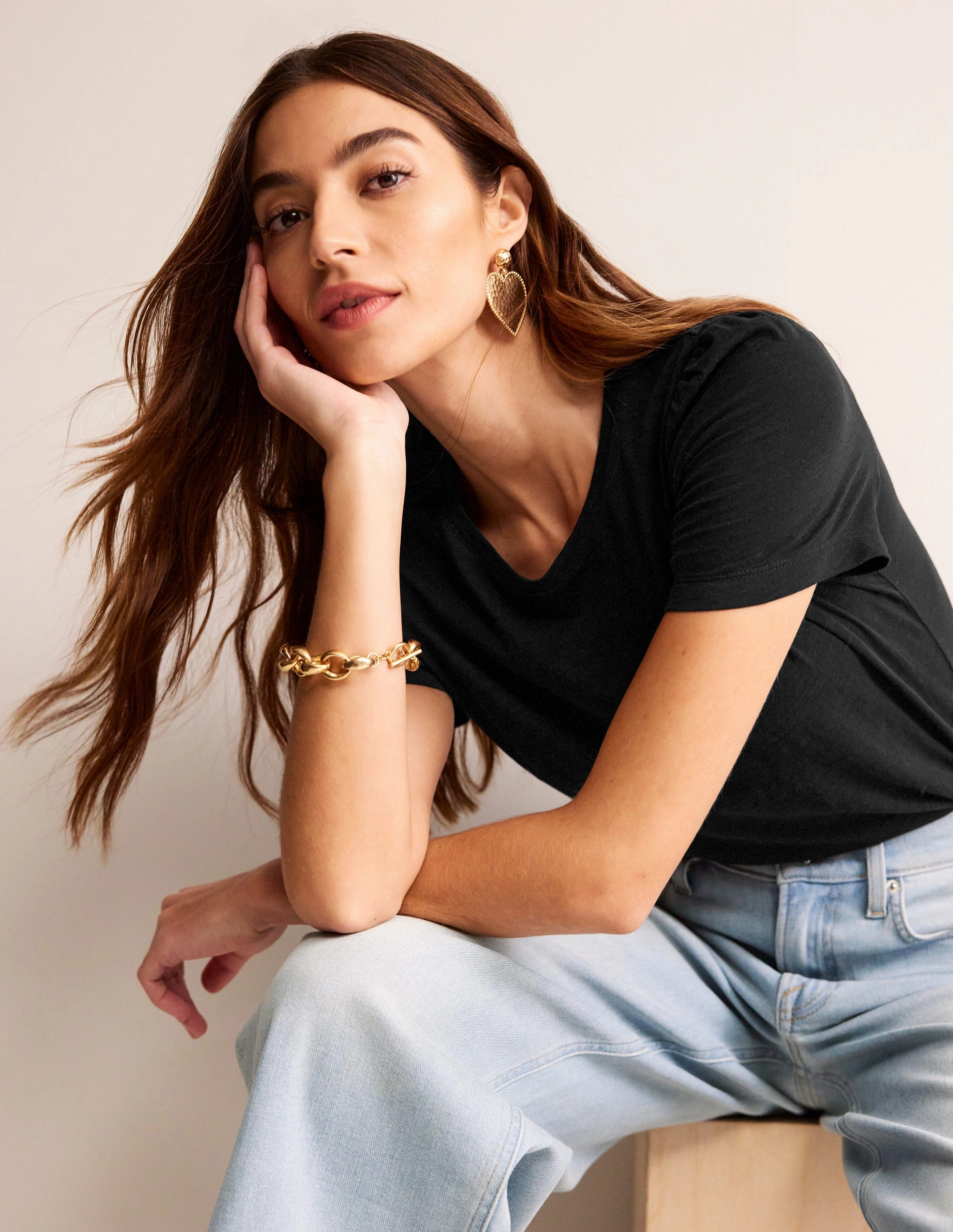 Breathable mesh lining Soft Knit Cotton Puff Sleeve T-Shirt-Black