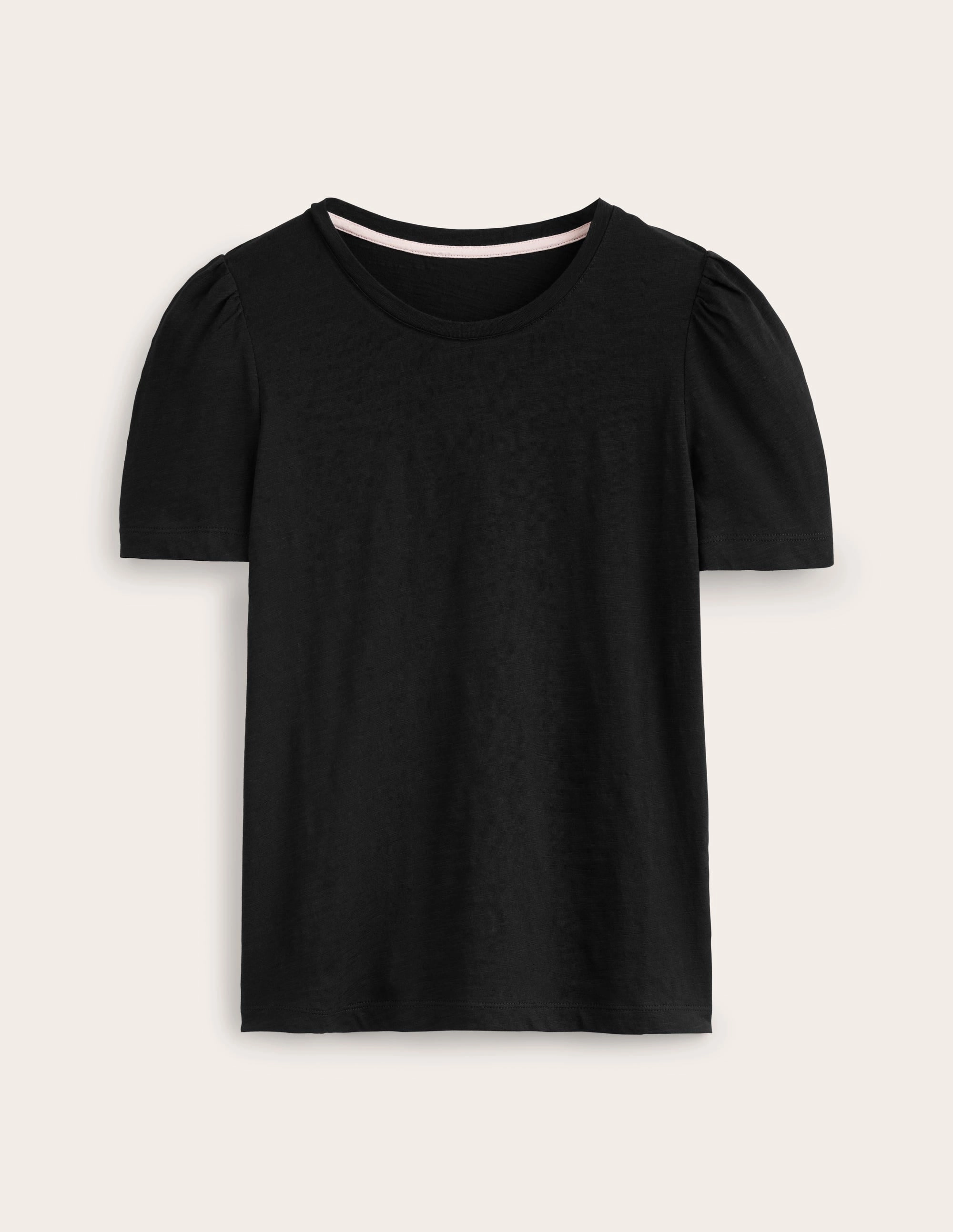 Cotton Puff Sleeve T-Shirt-Black OrganicCottonBlend Durable Double Stitching