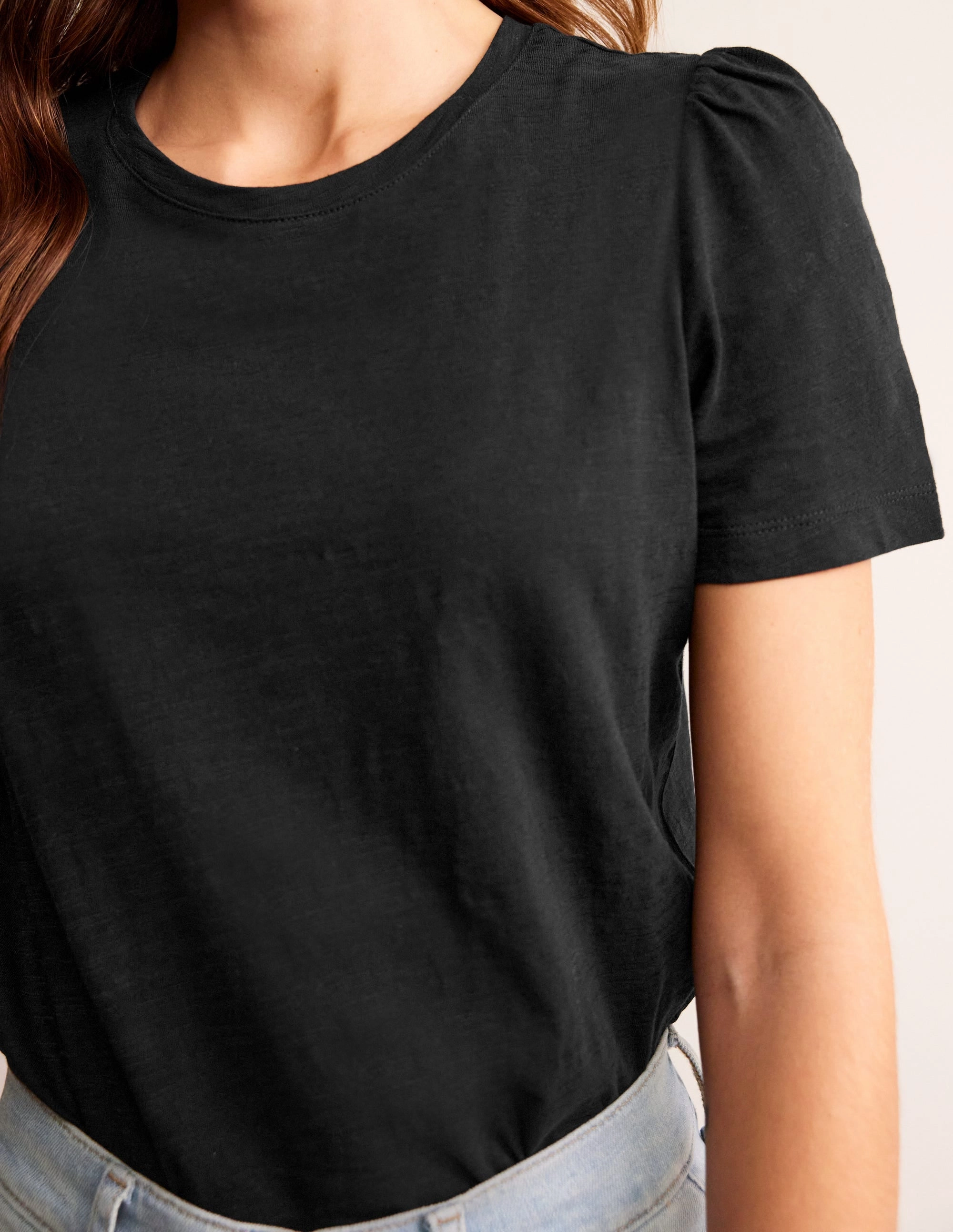 Cotton Puff Sleeve T-Shirt-Black Casual Jacket