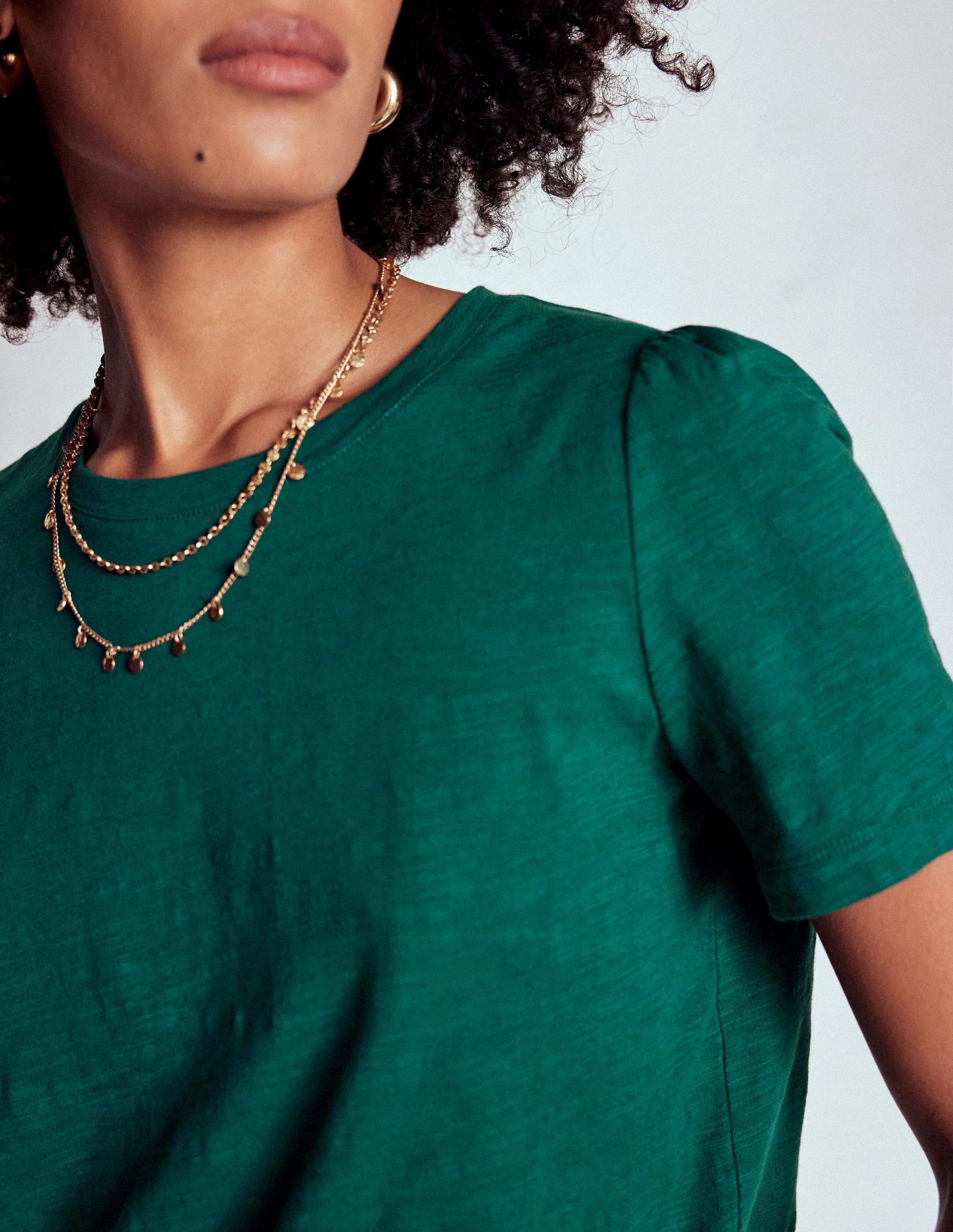 Cotton Puff Sleeve T-Shirt-Drake Green DurableZipper