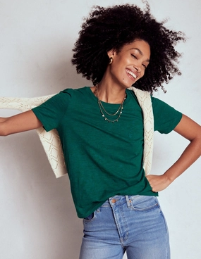 Cotton Puff Sleeve T-Shirt-Drake Green Low Profile Collar